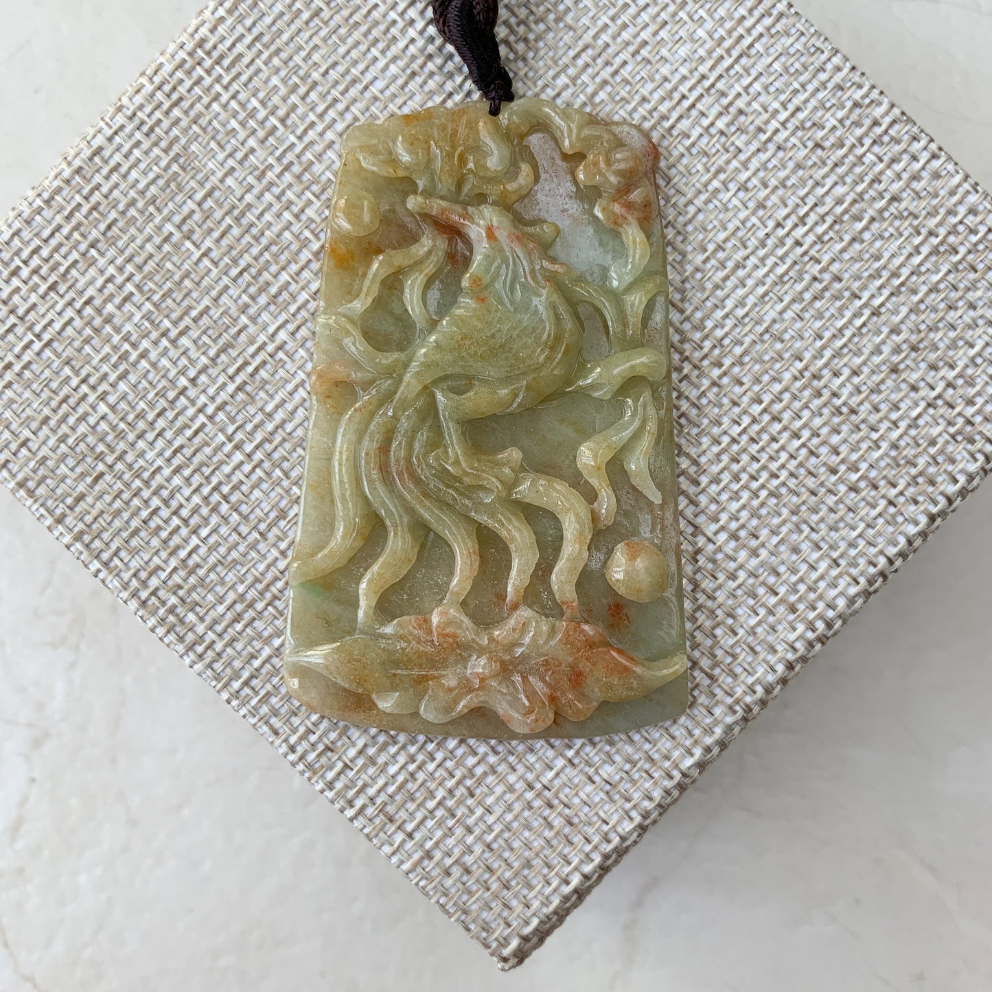 Red and Yellow Jadeite Jade Phoenix Necklace Pendant Necklace, YJ-0321-0426973 - AriaDesignCollection