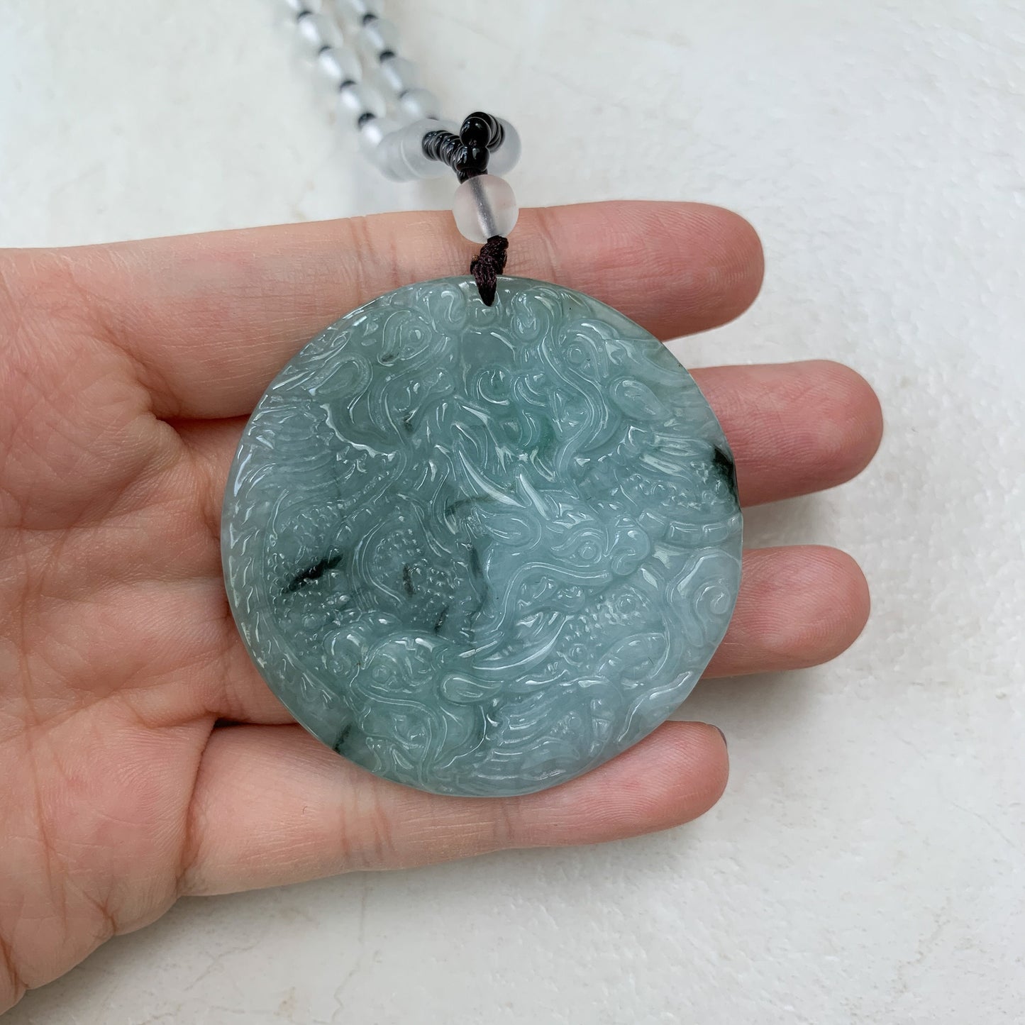 9 Dragon Jadeite Jade Chinese Zodiac Hand Carved Pendant Necklace, YJ-0321-0390680 - AriaDesignCollection
