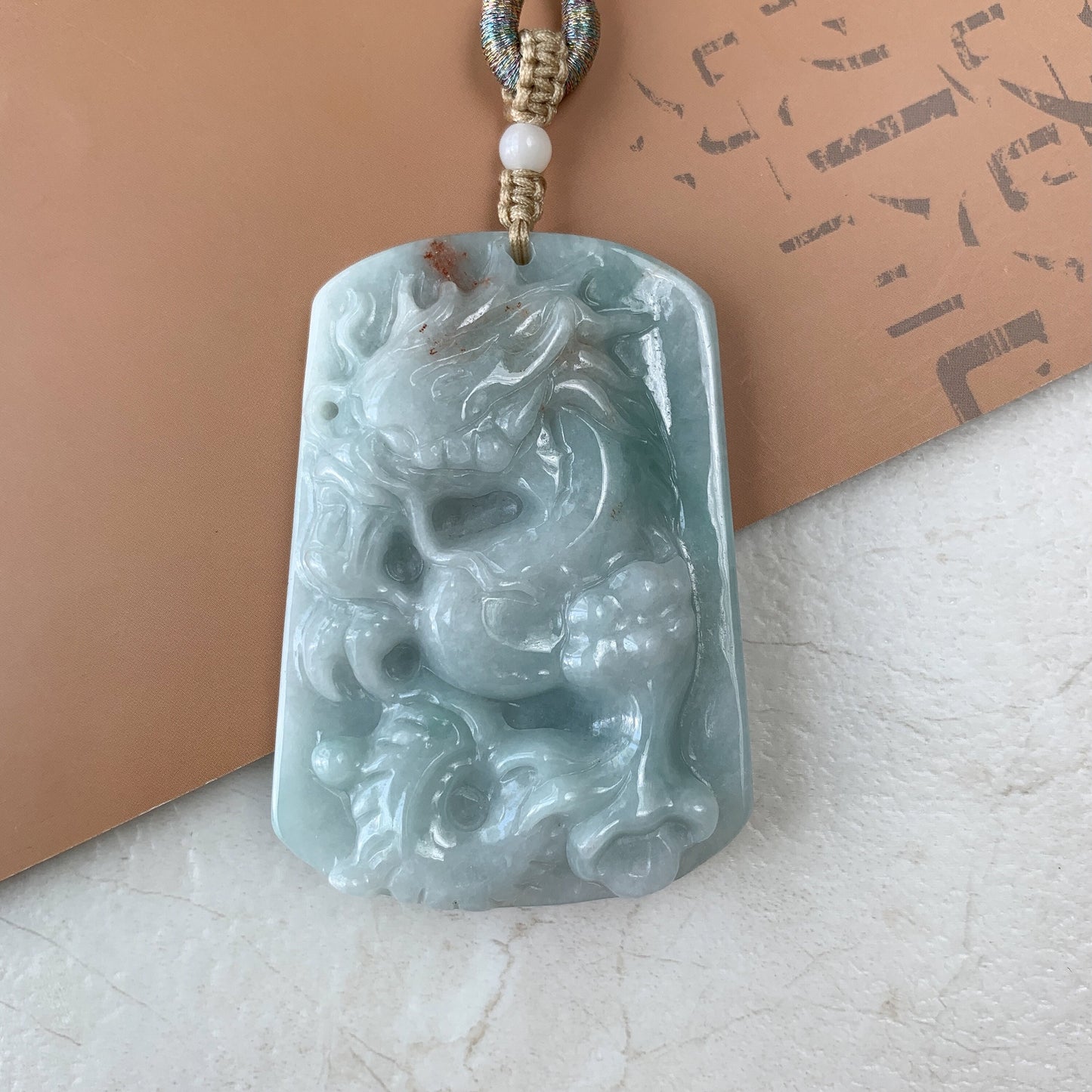 Large Jadeite Jade Dragon Chinese Zodiac Hand Carved Pendant Necklace, YJ-0321-0447038 - AriaDesignCollection