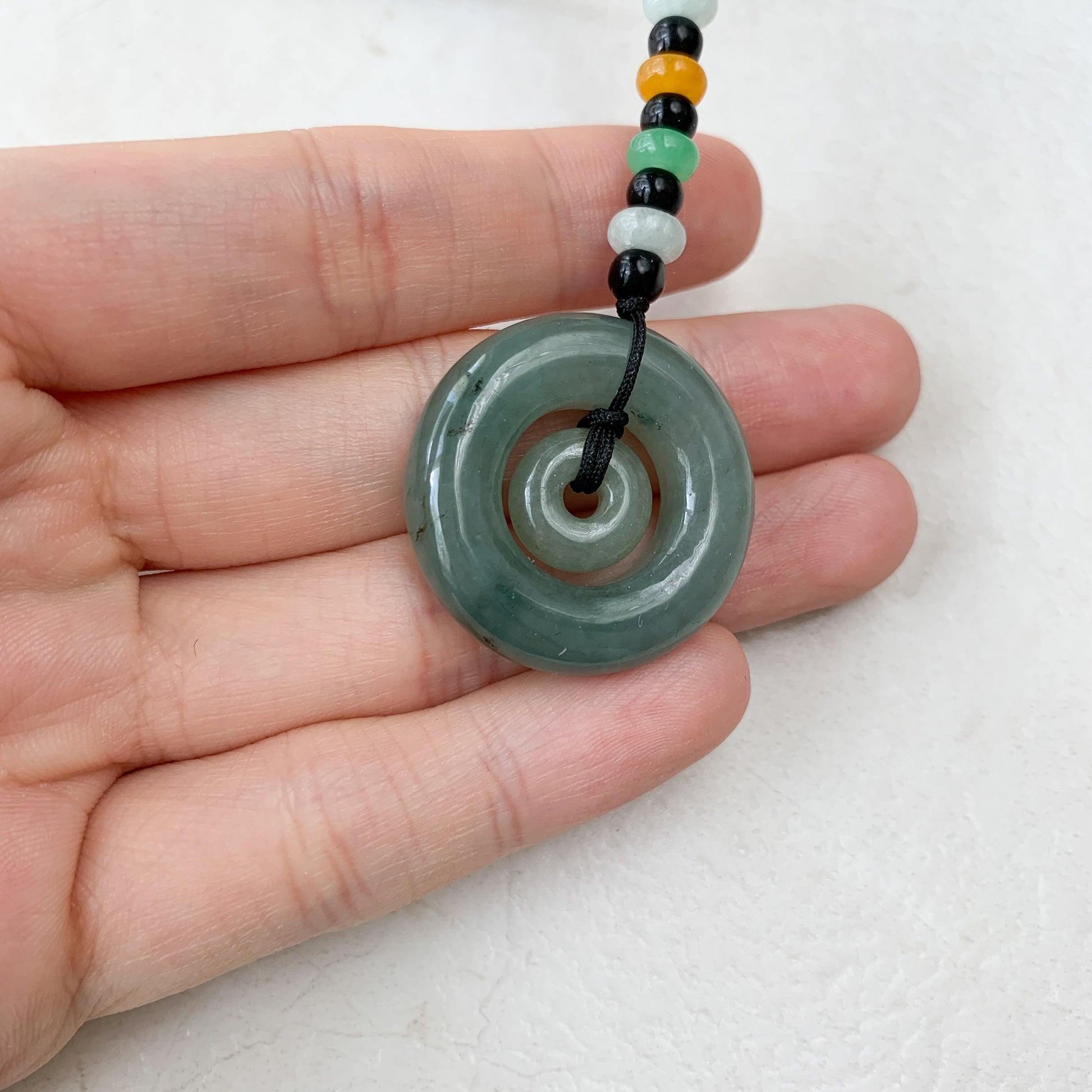 Jadeite Jade Dual Circle Donut Carved Necklace, YJ-0321-0383868 - AriaDesignCollection