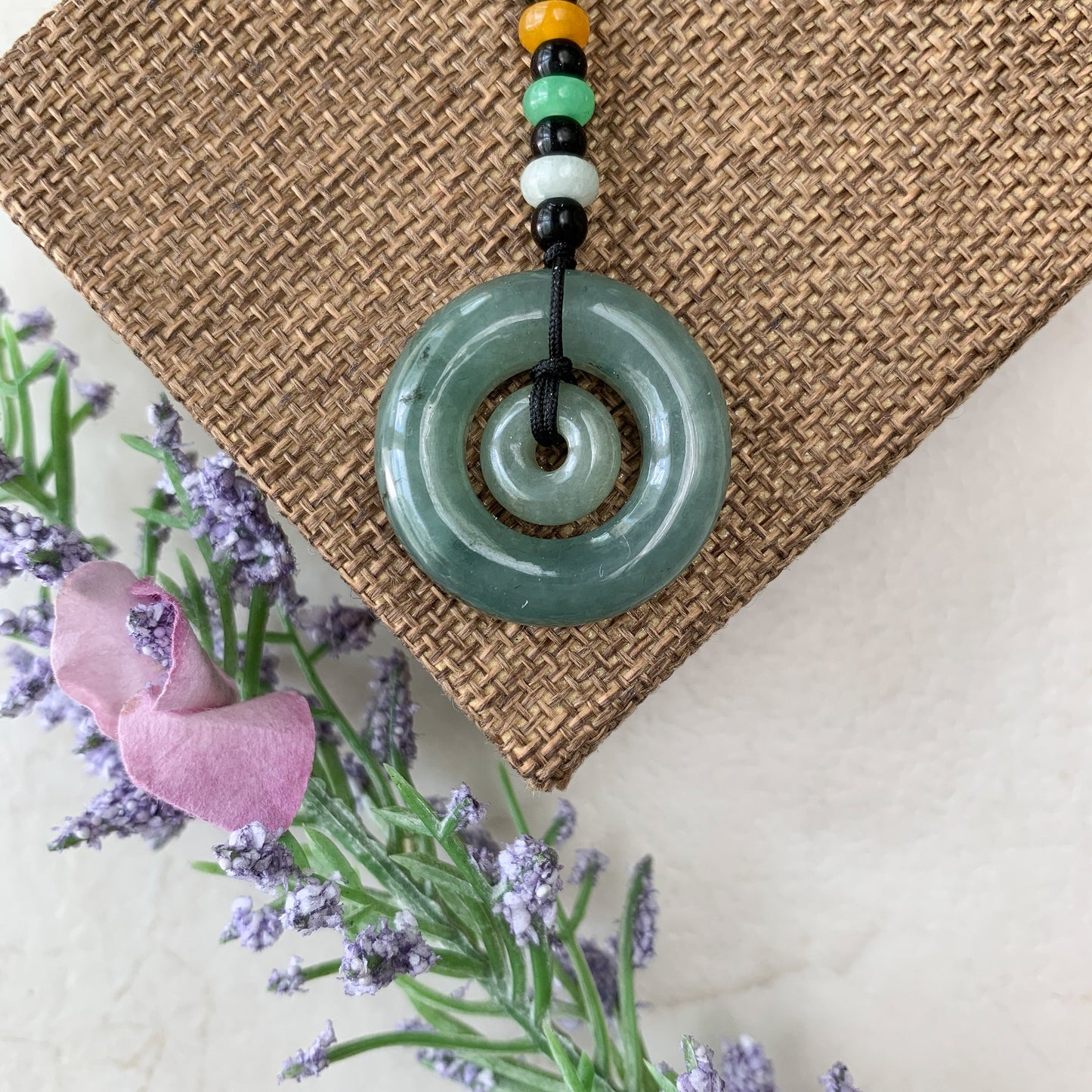 Jadeite Jade Dual Circle Donut Carved Necklace, YJ-0321-0383868 - AriaDesignCollection