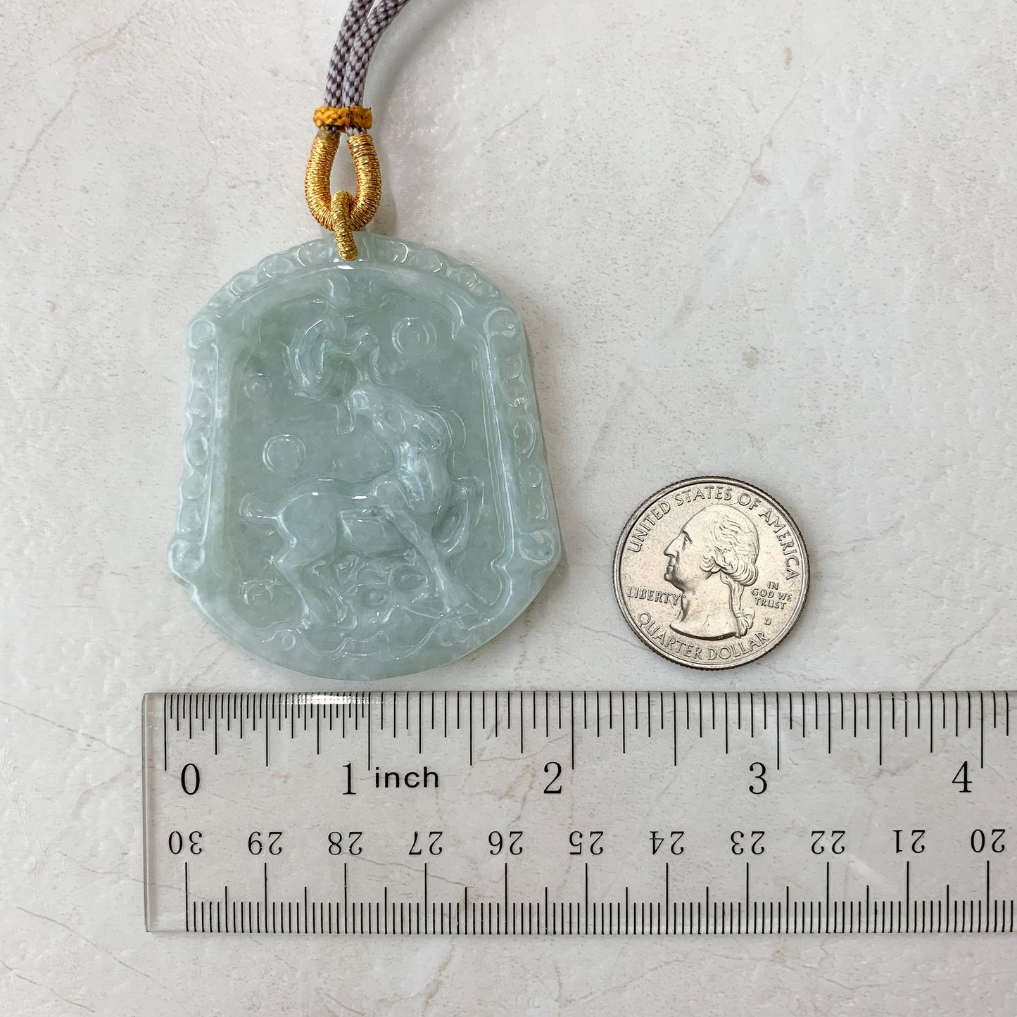 Green Jadeite Jade Horse Chinese Zodiac Carved Pendant Necklace, YJ-0321-0390698 - AriaDesignCollection