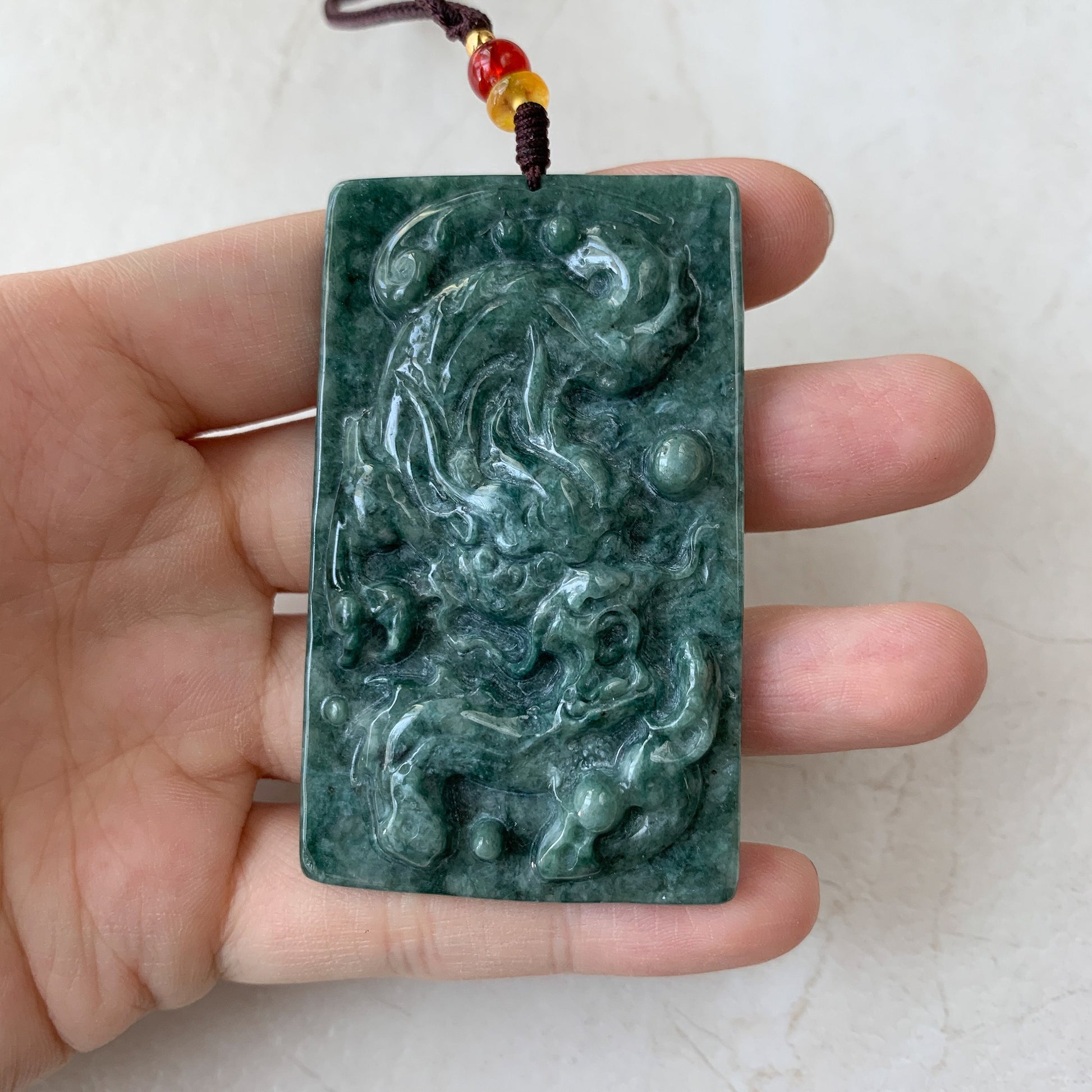 Jadeite Jade Dragon Chinese Zodiac Hand Carved Pendant Necklace, YJ-0321-0352327 - AriaDesignCollection