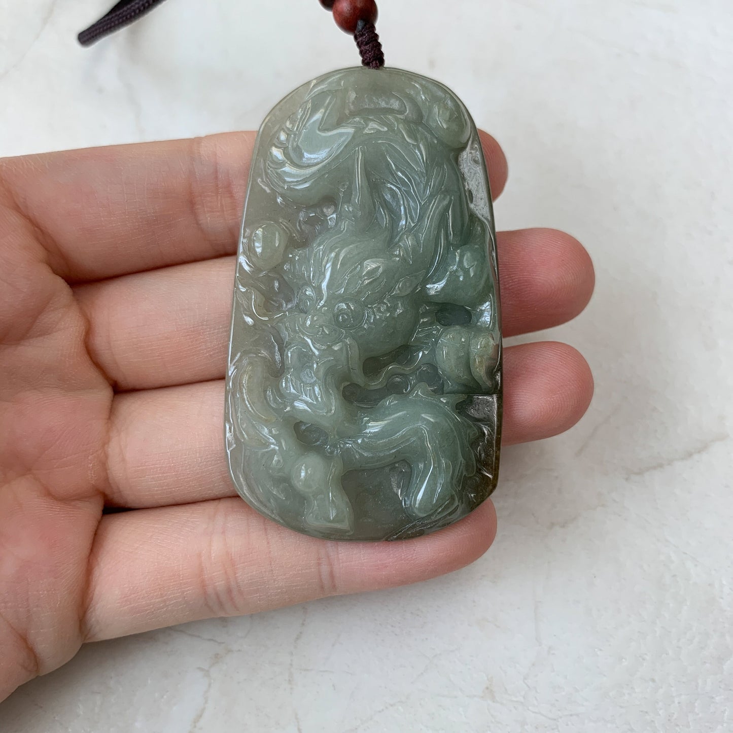 Jadeite Jade Dragon Chinese Zodiac Hand Carved Pendant Necklace, YJ-0321-0470386 - AriaDesignCollection