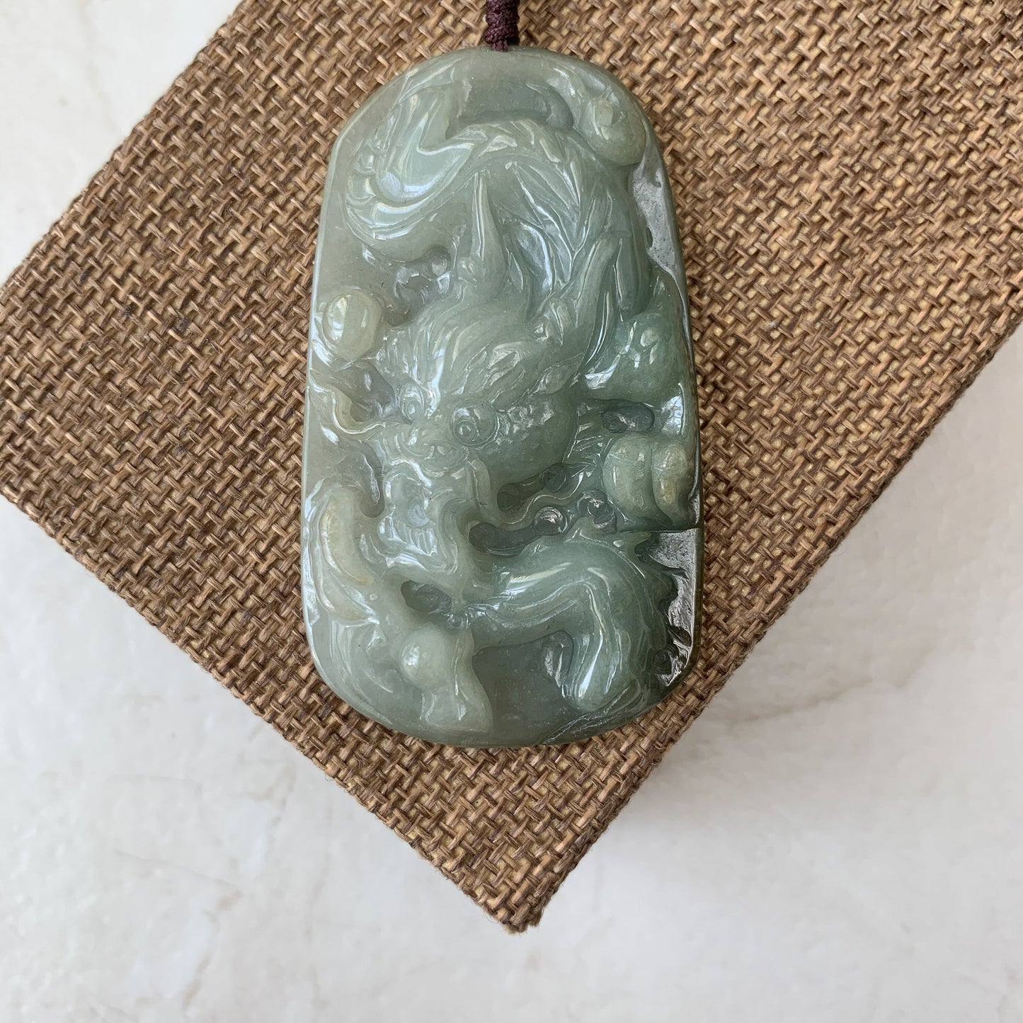 Jadeite Jade Dragon Chinese Zodiac Hand Carved Pendant Necklace, YJ-0321-0470386 - AriaDesignCollection