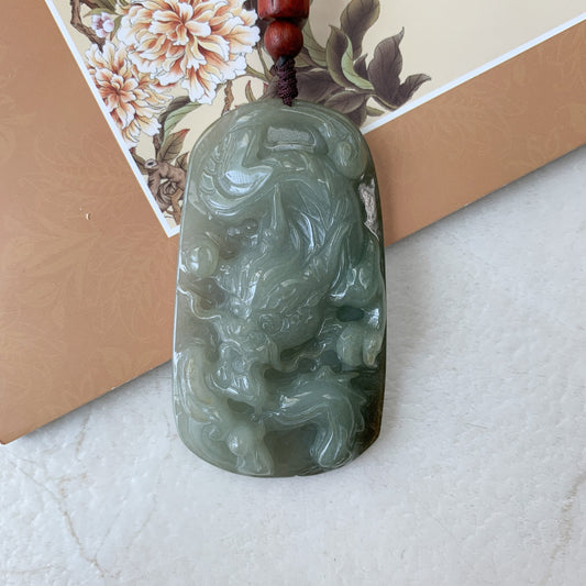 Jadeite Jade Dragon Chinese Zodiac Hand Carved Pendant Necklace, YJ-0321-0470386 - AriaDesignCollection