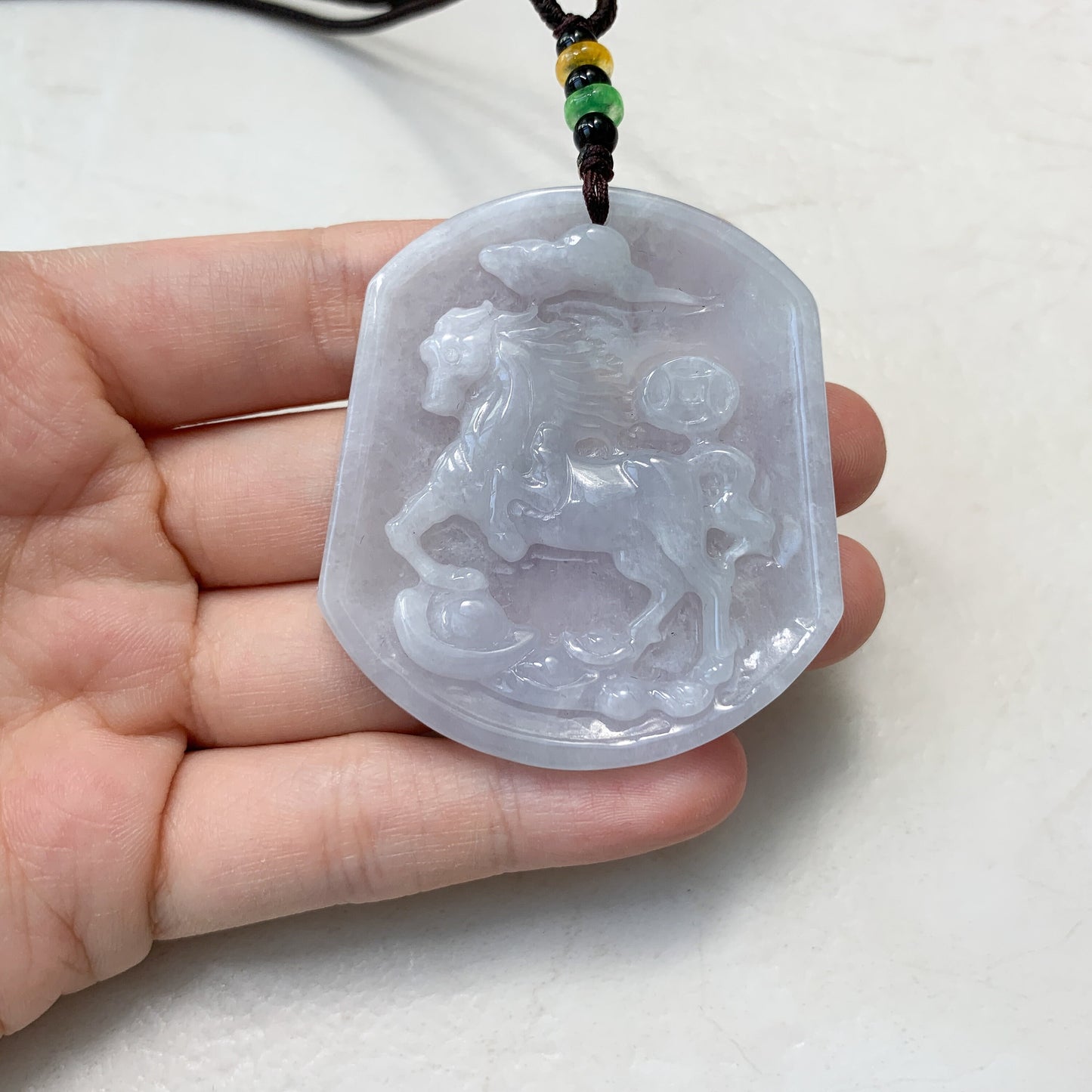 Large Horse Jade Jadeite Chinese Zodiac Carved Pendant Necklace, YJ-0321-0442959 - AriaDesignCollection