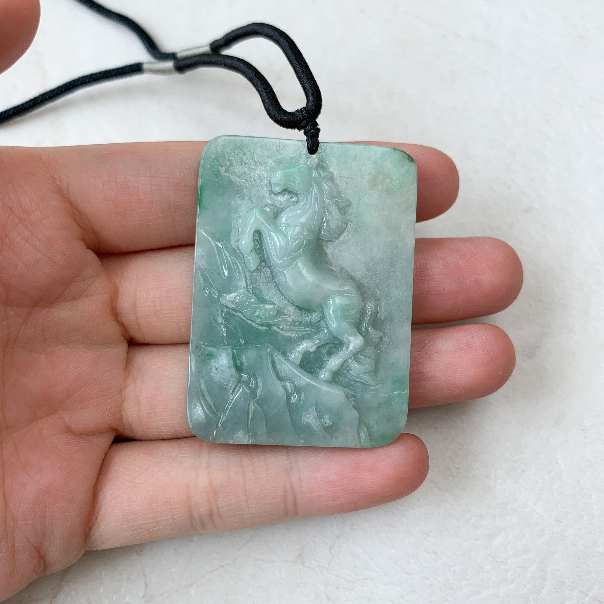 Jadeite Jade Horse Chinese Zodiac Carved Pendant Necklace, YJ-0321-0414207 - AriaDesignCollection