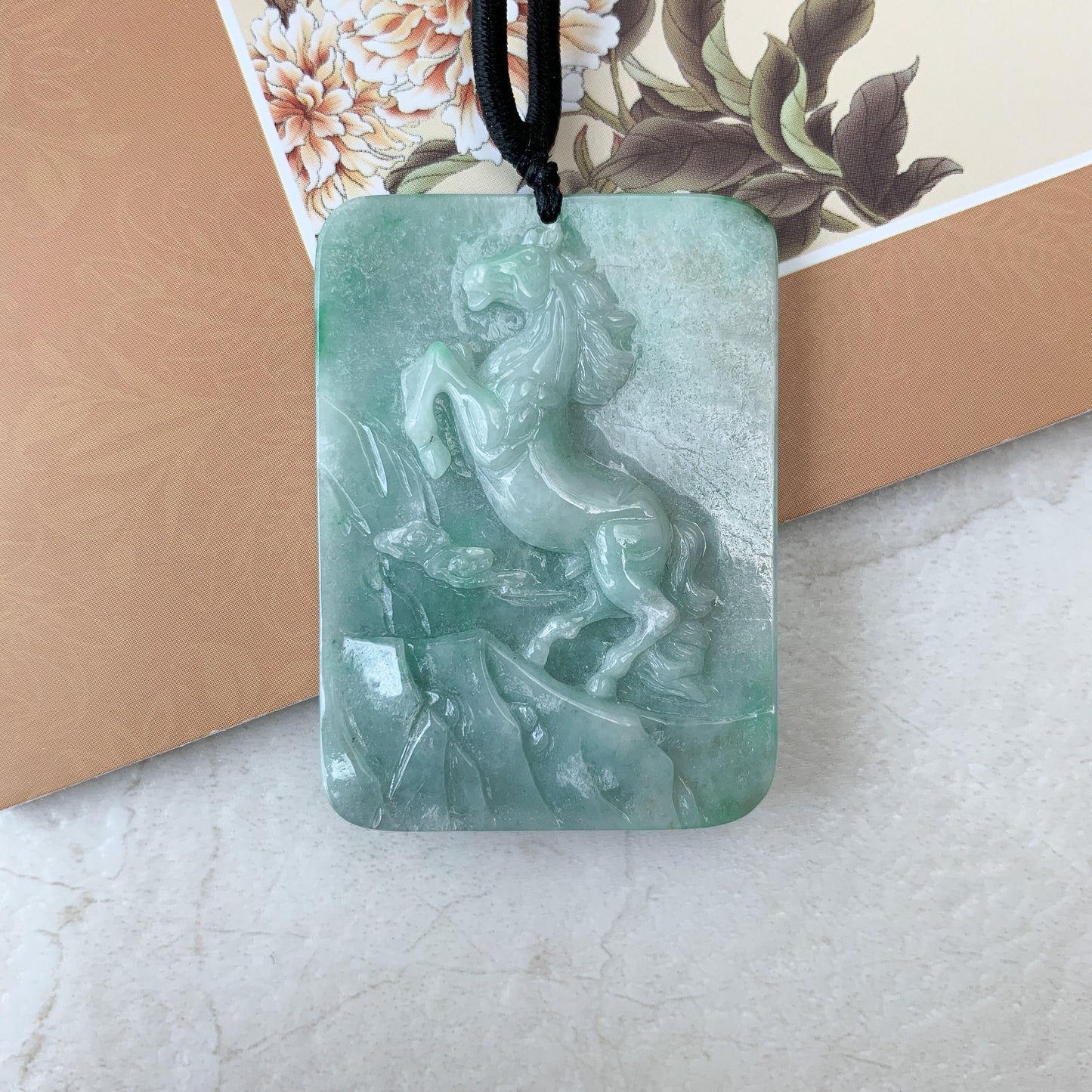 Jadeite Jade Horse Chinese Zodiac Carved Pendant Necklace, YJ-0321-0414207 - AriaDesignCollection
