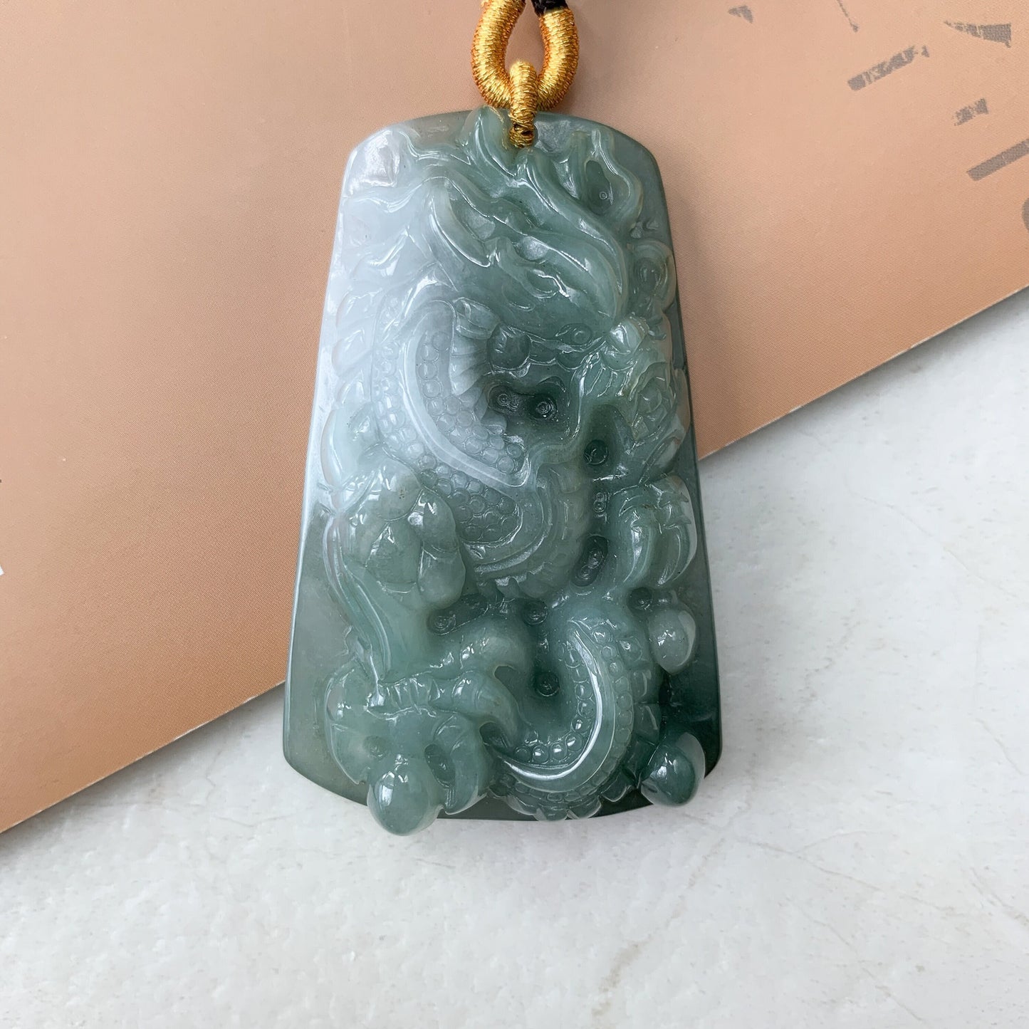 Large Jadeite Jade Dragon Chinese Zodiac Hand Carved Pendant Necklace, YJ-0321-0441007 - AriaDesignCollection