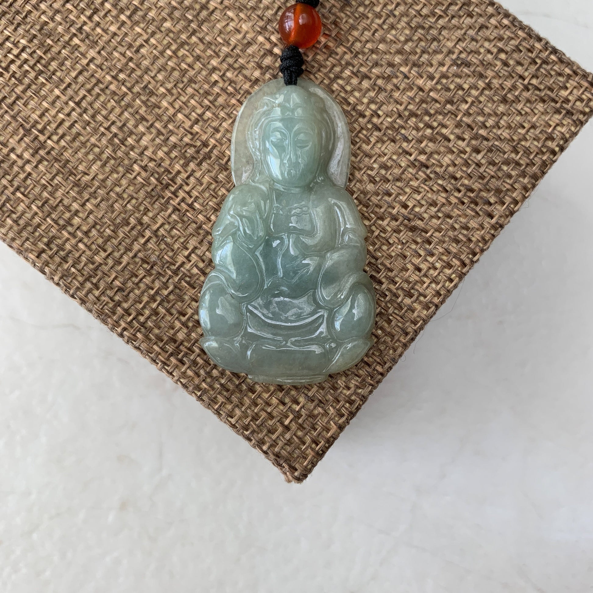 Jadeite Jade Guan Yin Kwan Yin Avalokitesvara Semi-Translucent Carved Pendant Necklace, YW-0110-1646935732 - AriaDesignCollection