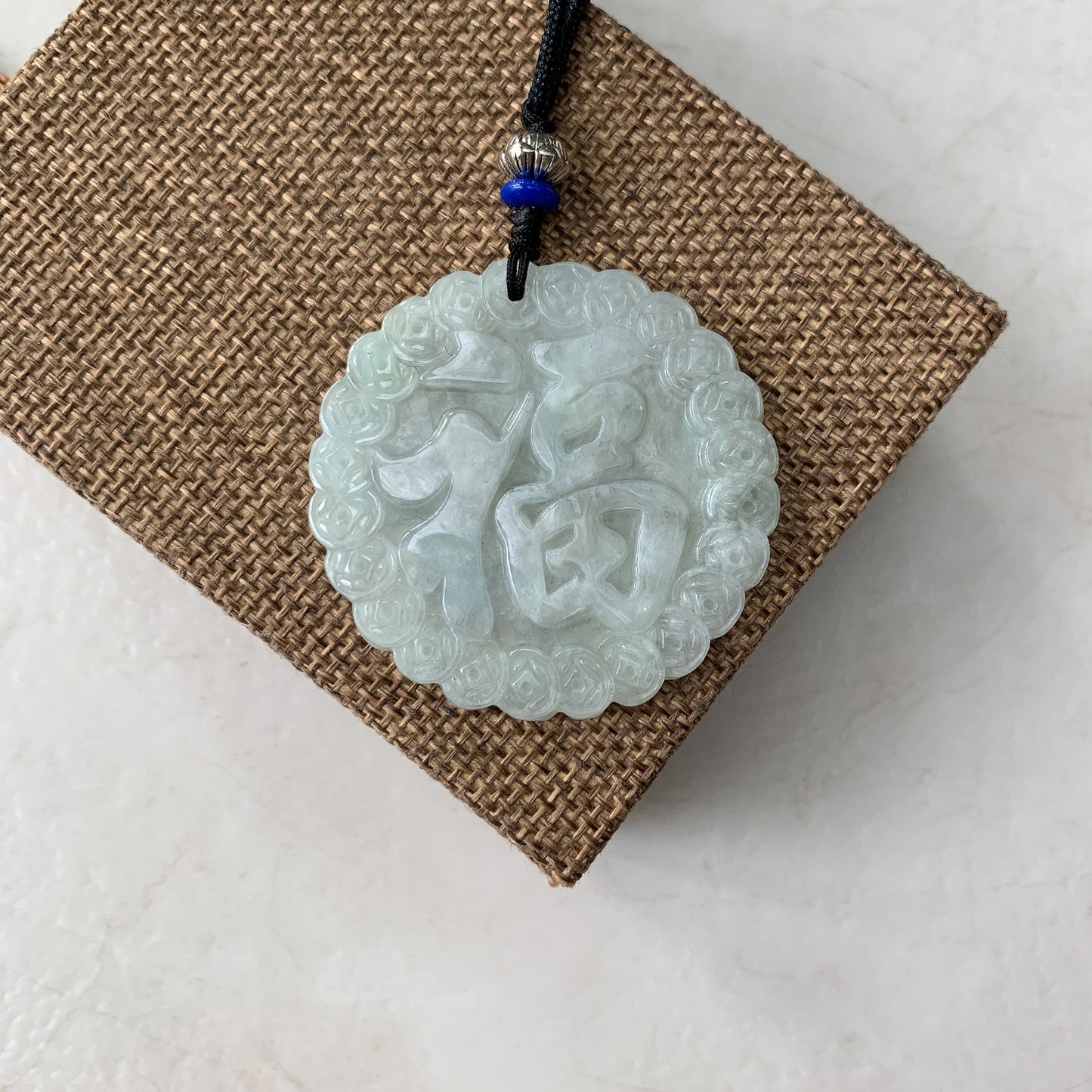 Jadeite Jade Luck Fu 福 Fortune Pendant Carved Necklace, YJ-0321-0322800 - AriaDesignCollection