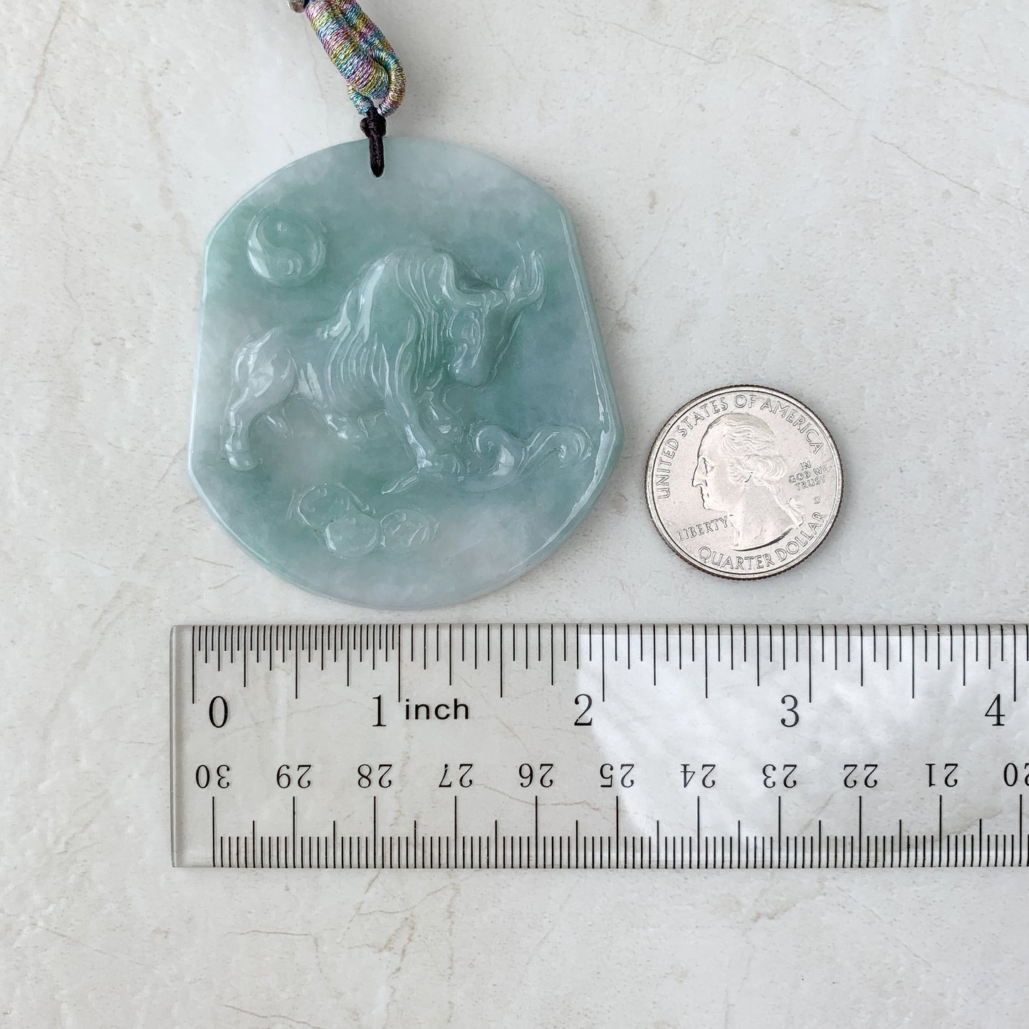 Ox Jadeite Jade Bull Cow Chinese Zodiac Carved Rustic Pendant Necklace, YJ-0321-0324765 - AriaDesignCollection