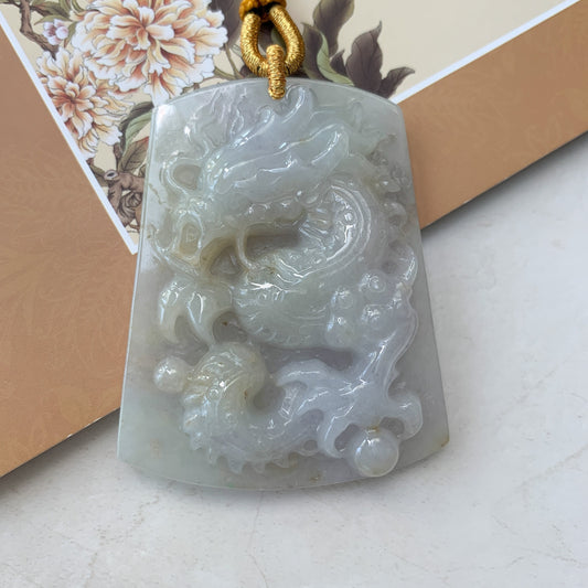 Jadeite Jade Dragon Chinese Zodiac Hand Carved Pendant Necklace, YJ-0321-0449825 - AriaDesignCollection