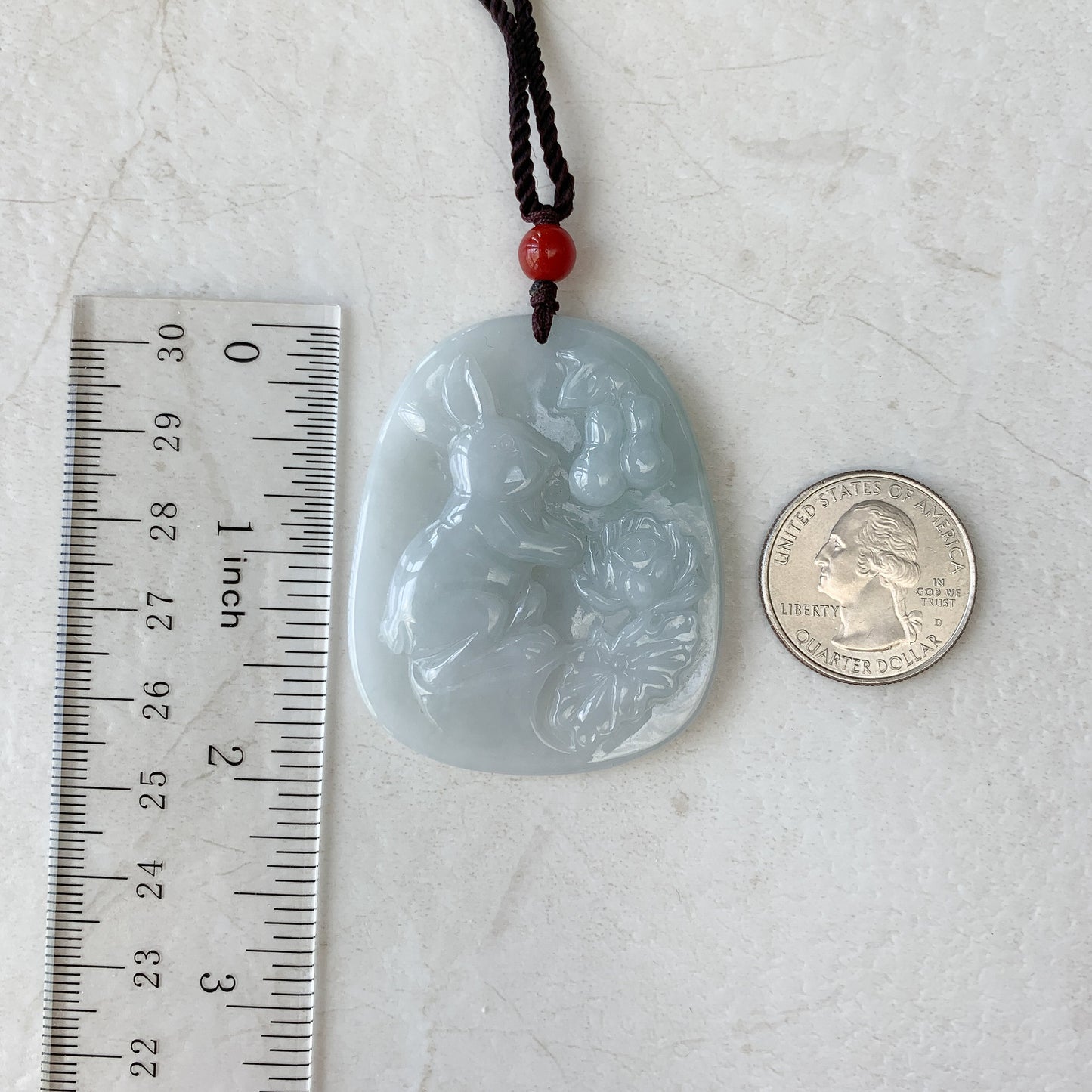 Jadeite Jade Rabbit Lotus Bottle Gourd Calabash Chinese Zodiac Carved Pendant Necklace, YJ-0321-0360473 - AriaDesignCollection