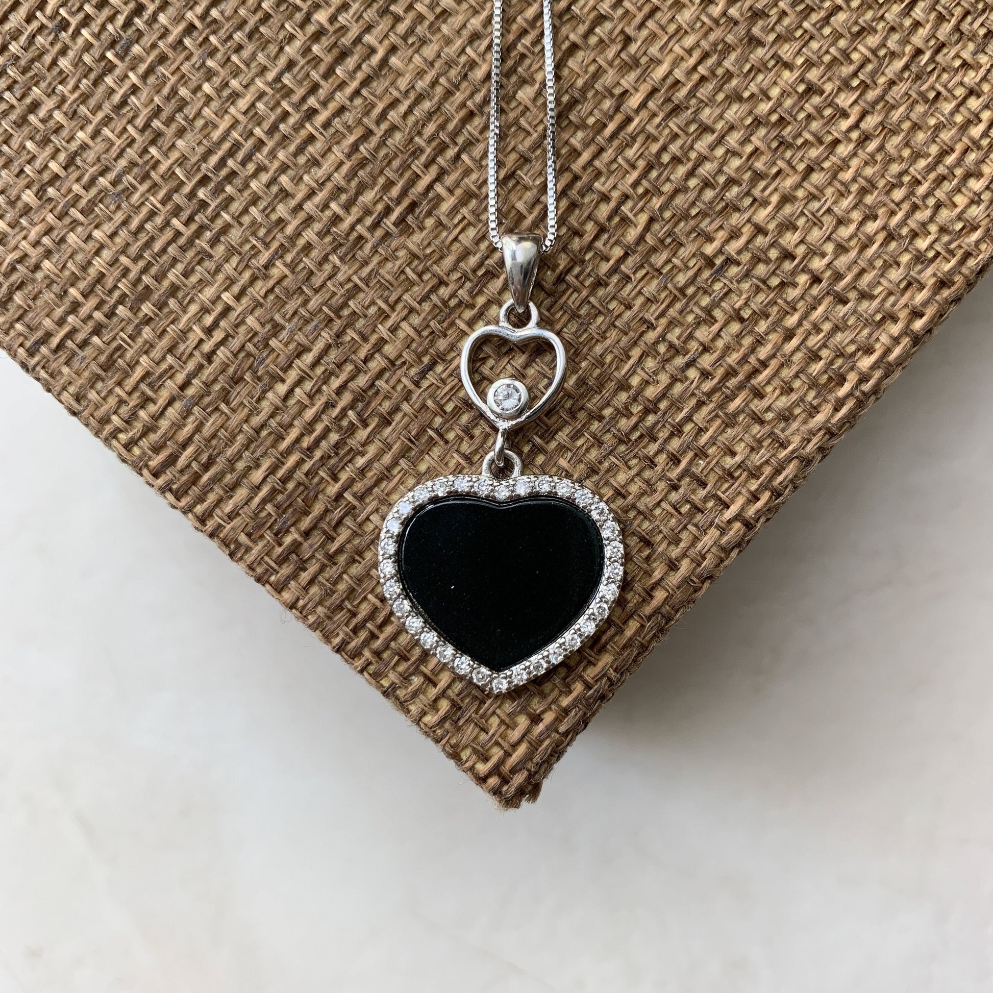 Black Jadeite Jade Omphacite Heart Sterling Silver Necklace, ZH-0921-1646459633 - AriaDesignCollection