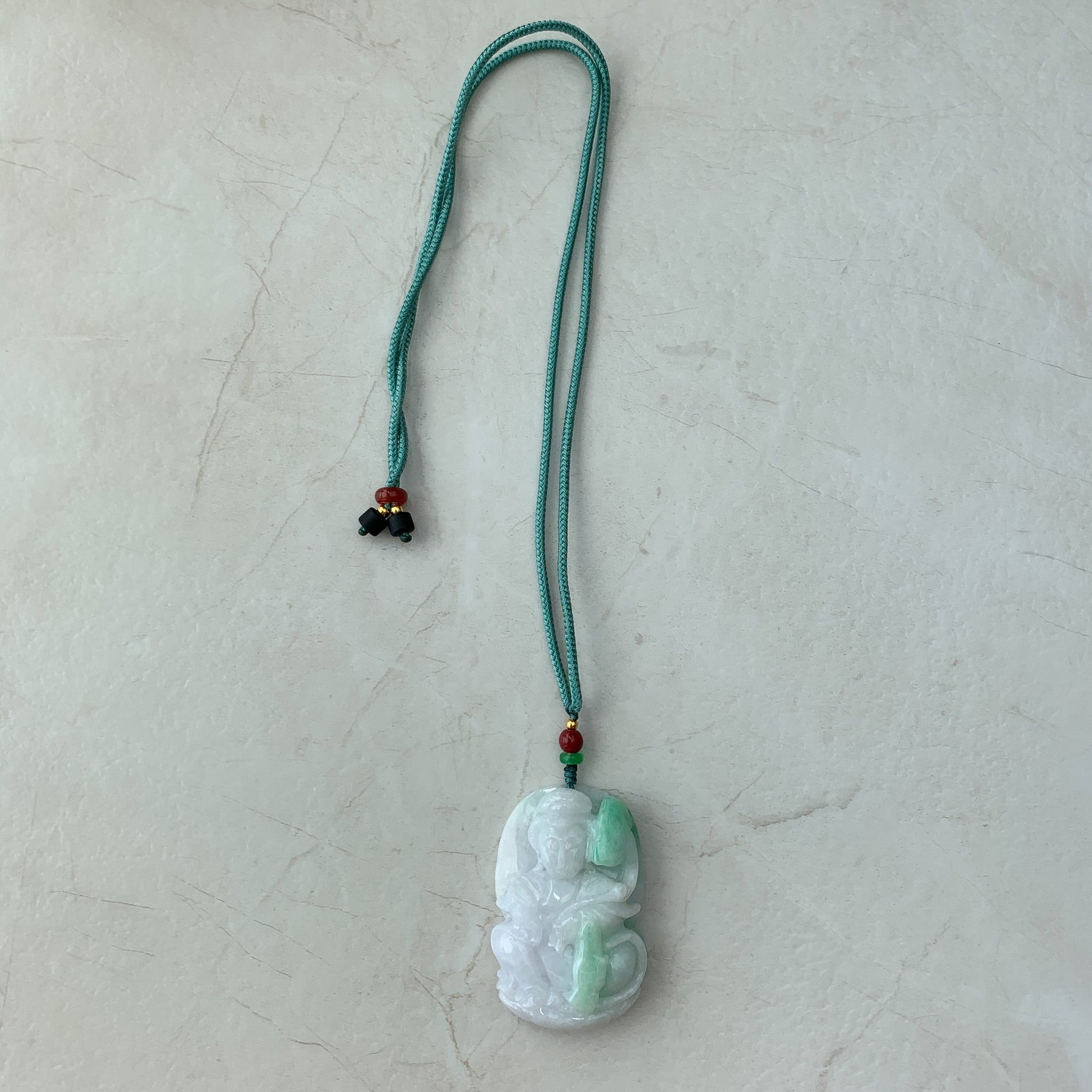 Large Jadeite Jade Guan Yin Avalokiteshvara, Quan Am, Hand Carved Pendant Necklace, YW-0110-1646450954 - AriaDesignCollection