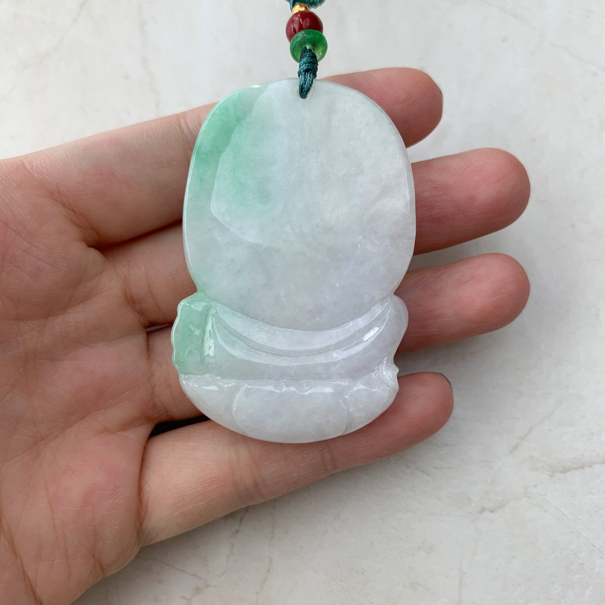 Large Jadeite Jade Guan Yin Avalokiteshvara, Quan Am, Hand Carved Pendant Necklace, YW-0110-1646450954 - AriaDesignCollection
