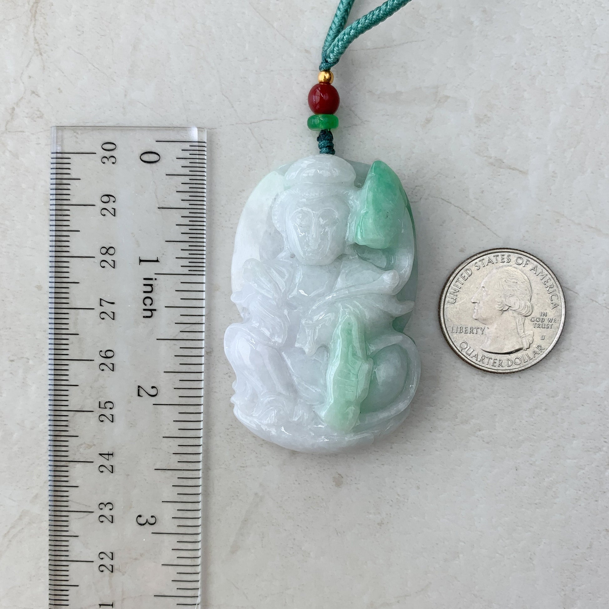 Large Jadeite Jade Guan Yin Avalokiteshvara, Quan Am, Hand Carved Pendant Necklace, YW-0110-1646450954 - AriaDesignCollection