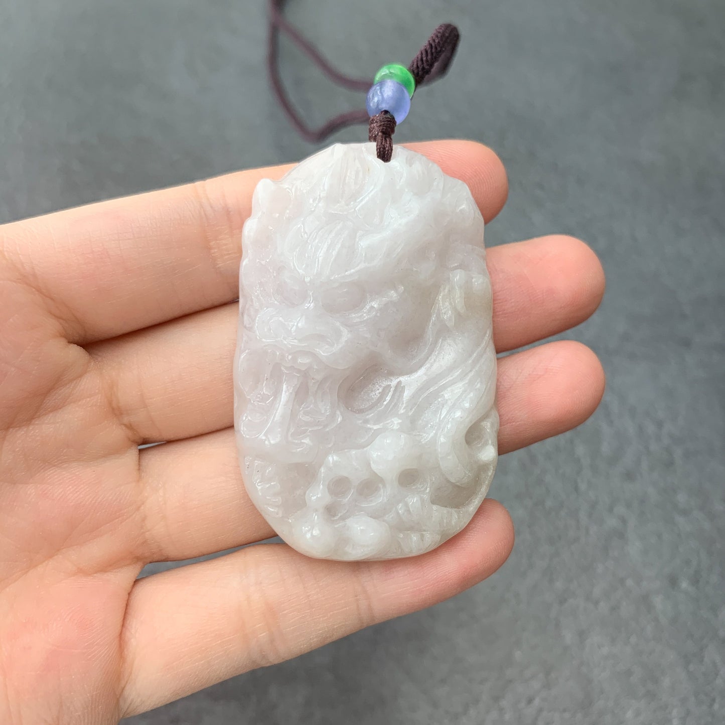 White Jadeite Jade Fire Breathing Dragon Chinese Zodiac Hand Carved Pendant Necklace, YJ-0321-0375206 - AriaDesignCollection