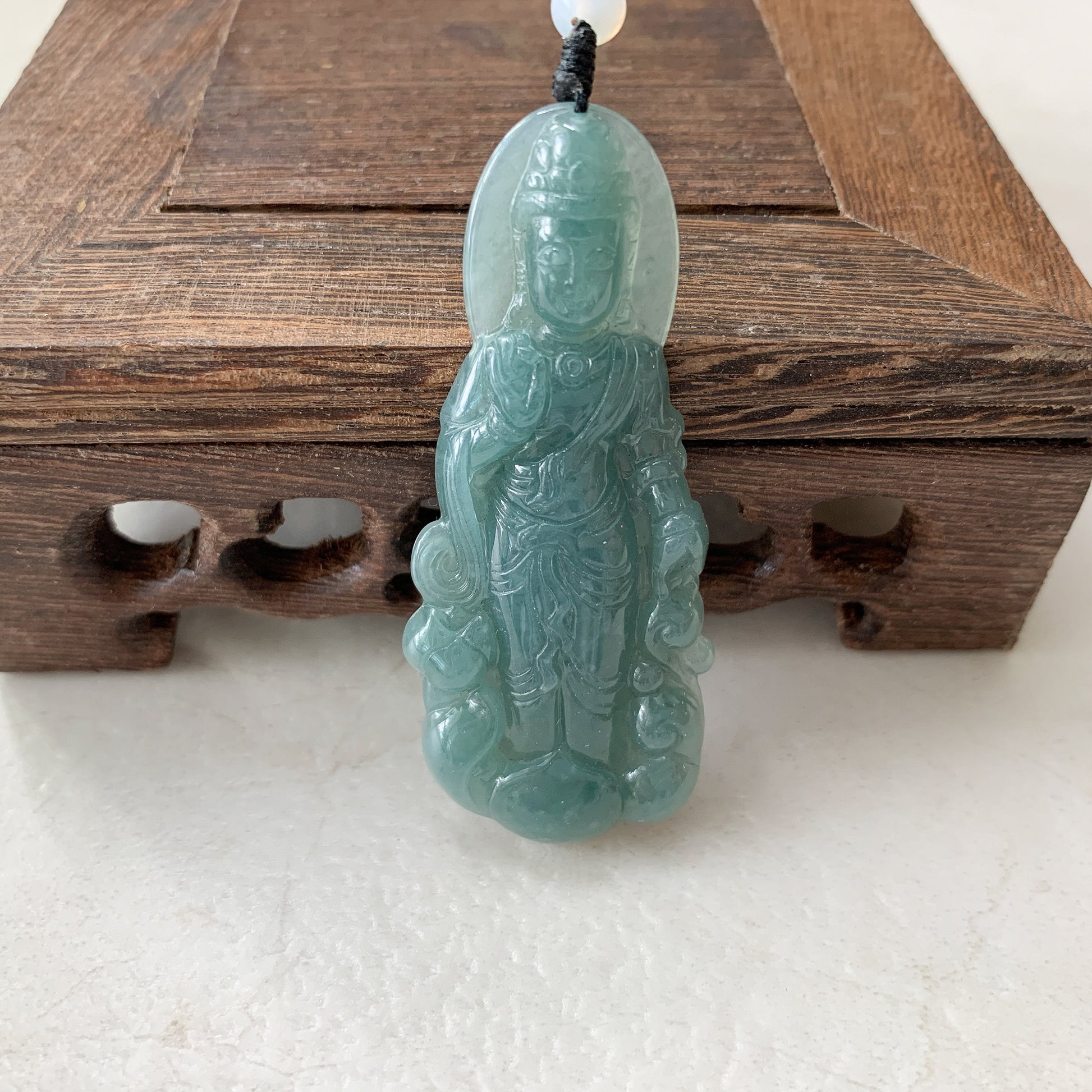 Jadeite Jade Standing Guan Yin Avalokiteshvara Carved Pendant Necklace, Quan Am, ZYF-0921-1646062788 - AriaDesignCollection