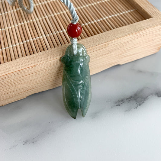 Small Green Jadeite Jade Cicada Hand Carved Necklace, YW-0110-1646062546 - AriaDesignCollection