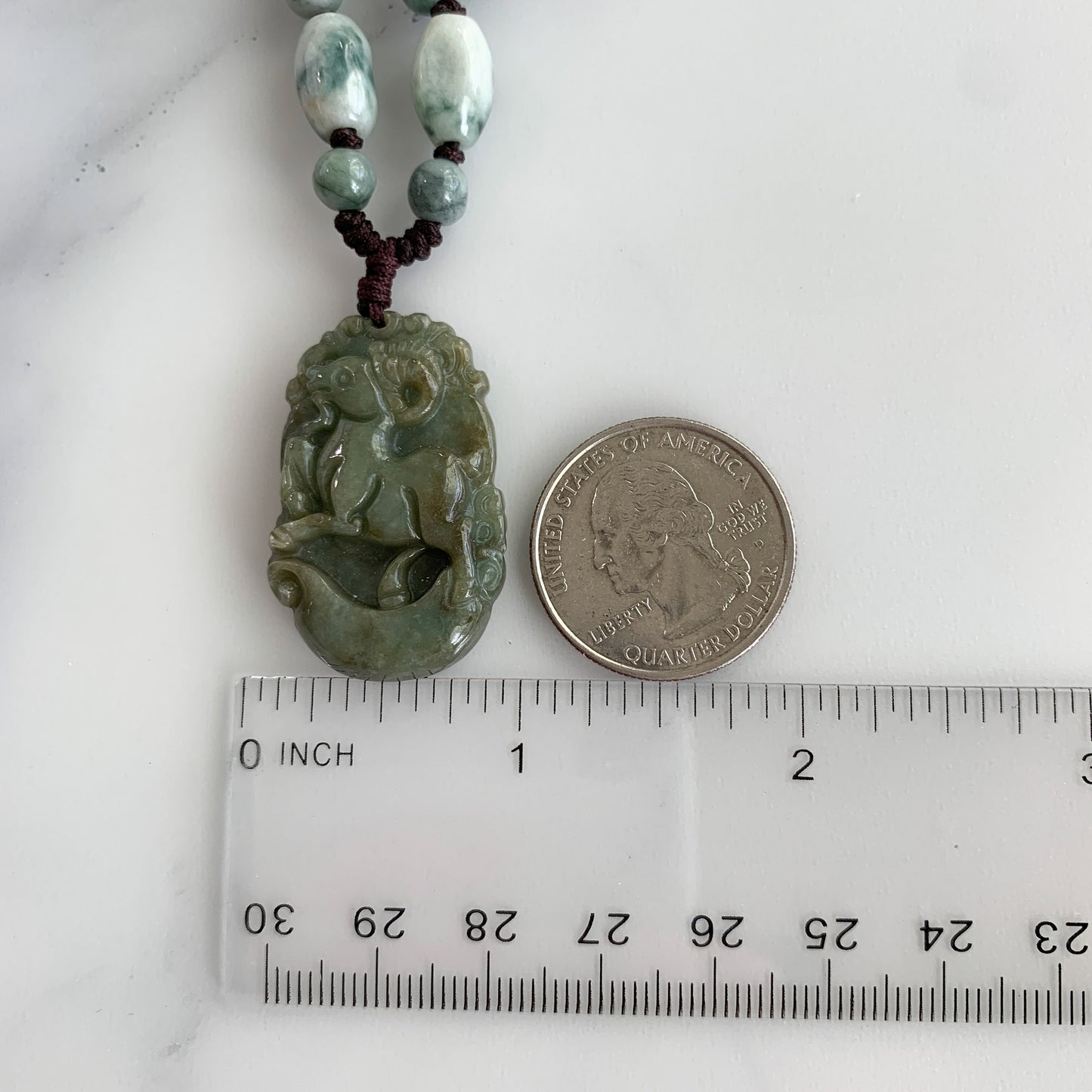 Jadeite Jade Sheep Goat Ram Chinese Zodiac Carved Pendant Necklace, YW-0321-1646062518 - AriaDesignCollection