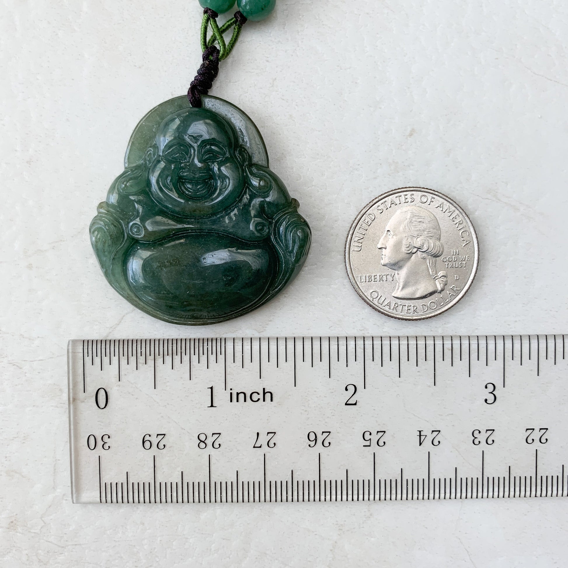 Large Jadeite Jade Laughing Happy Buddha, Budai, Green Jade Carved Jadeite Pendant, YW-0110-1646260808 - AriaDesignCollection