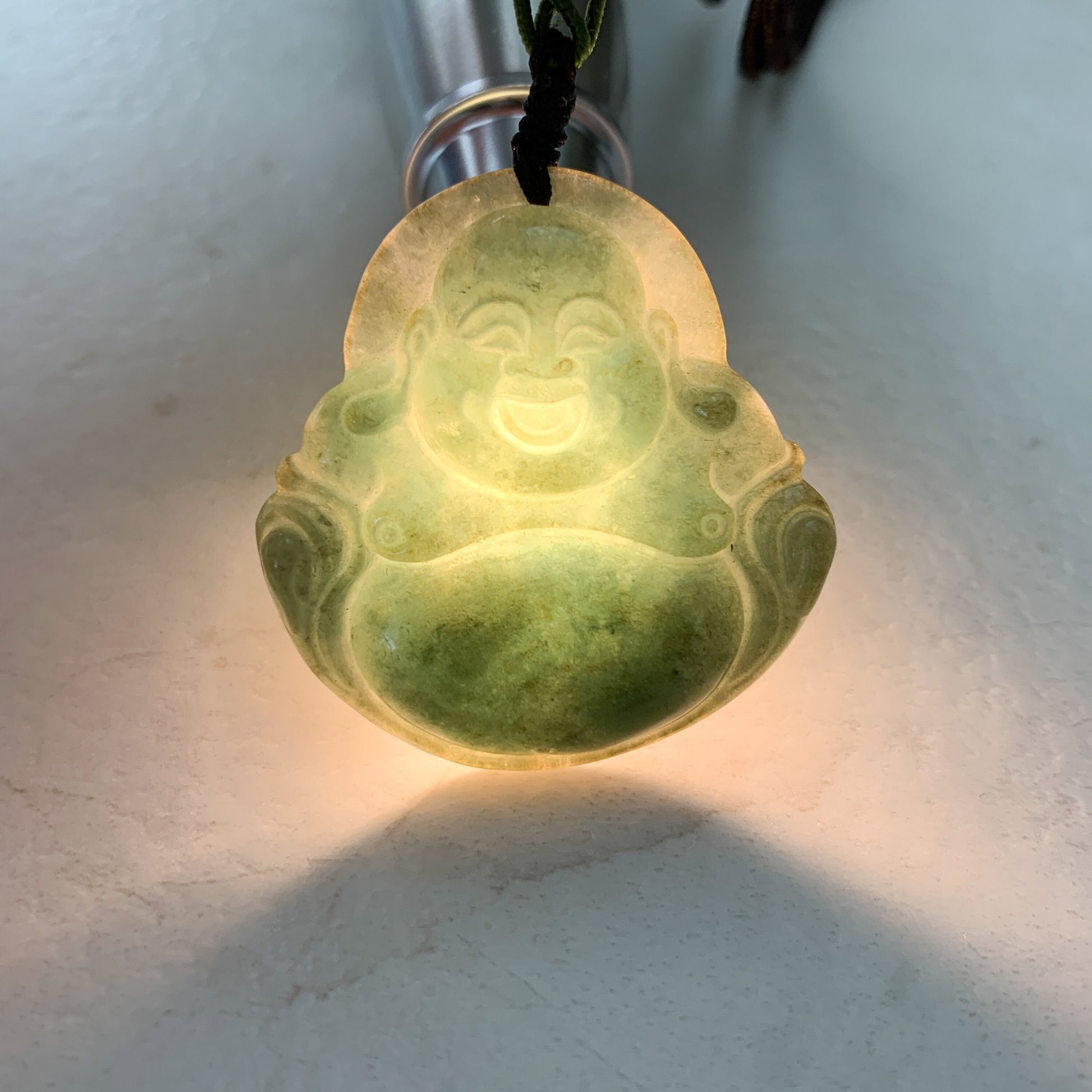 Large Jadeite Jade Laughing Happy Buddha, Budai, Green Jade Carved Jadeite Pendant, YW-0110-1646260808 - AriaDesignCollection