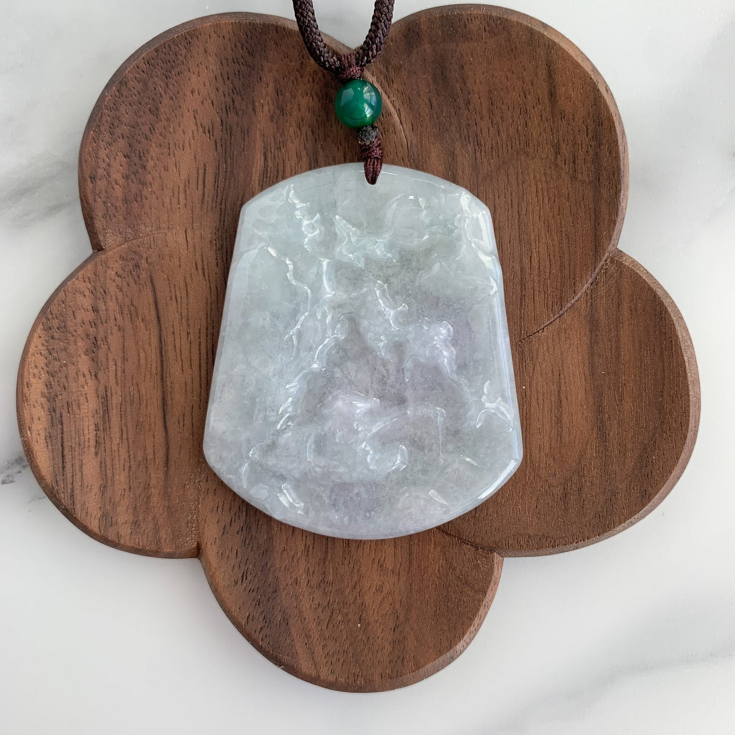 Jadeite Jade Landscape Mountain Forest River Scenery Hand Carved Pendant Necklace, YJ-0321-0342930-2 - AriaDesignCollection
