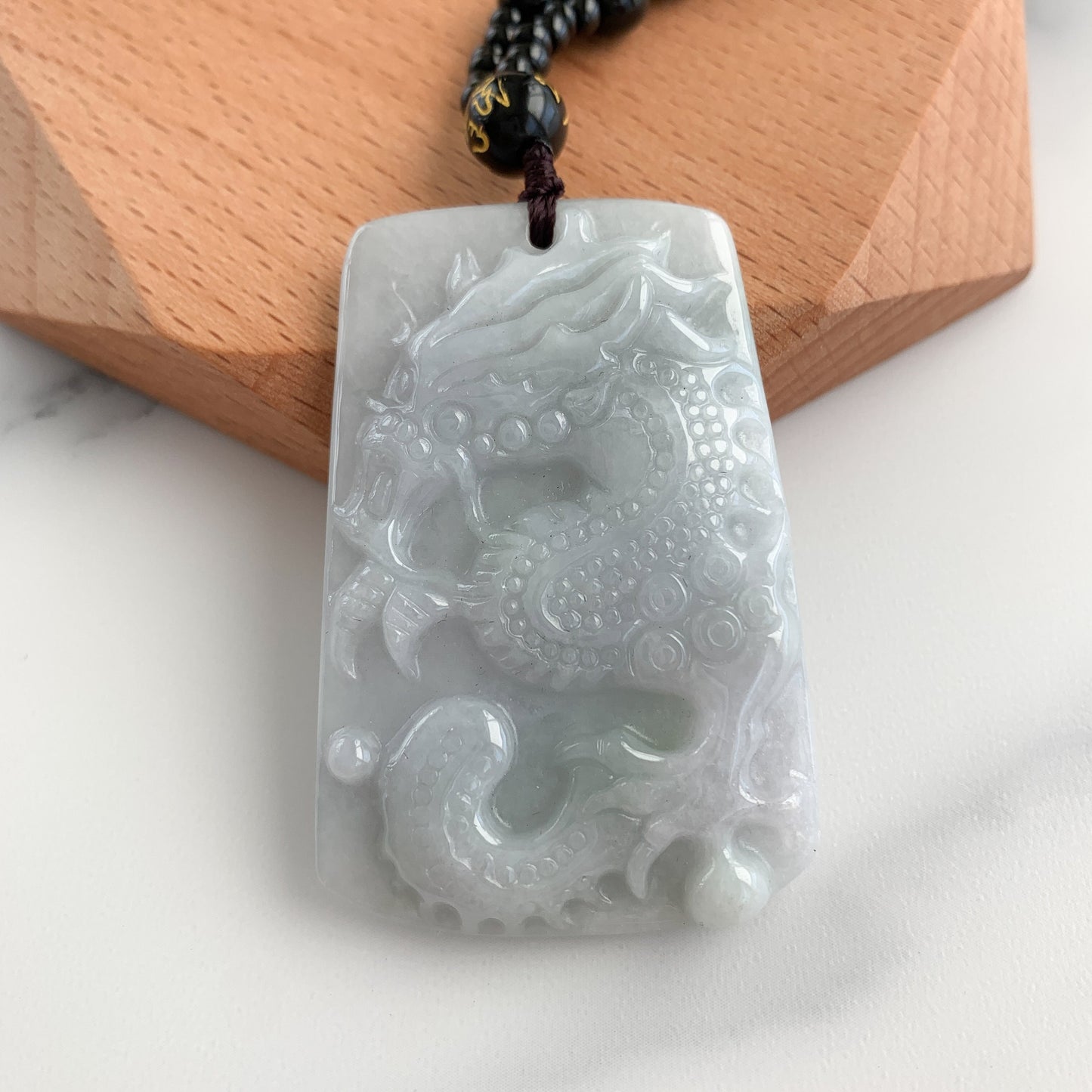 Jadeite Jade Dragon Chinese Zodiac Hand Carved Pendant Black Necklace, YJ-0321-0454749 - AriaDesignCollection