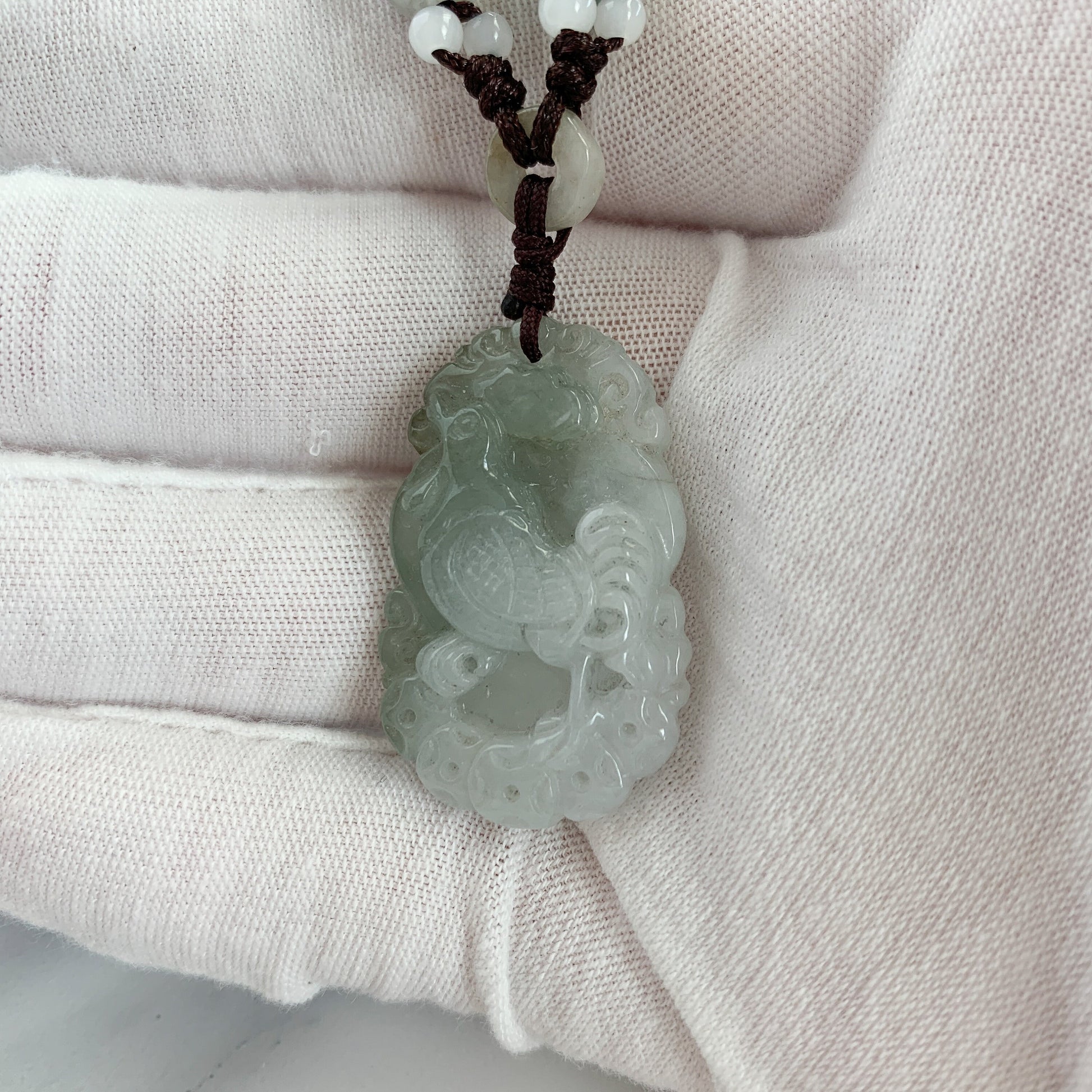 Jadeite Jade Rooster Chicken Chinese Zodiac Carved Pendant Necklace, YW-0321-1645940947 - AriaDesignCollection