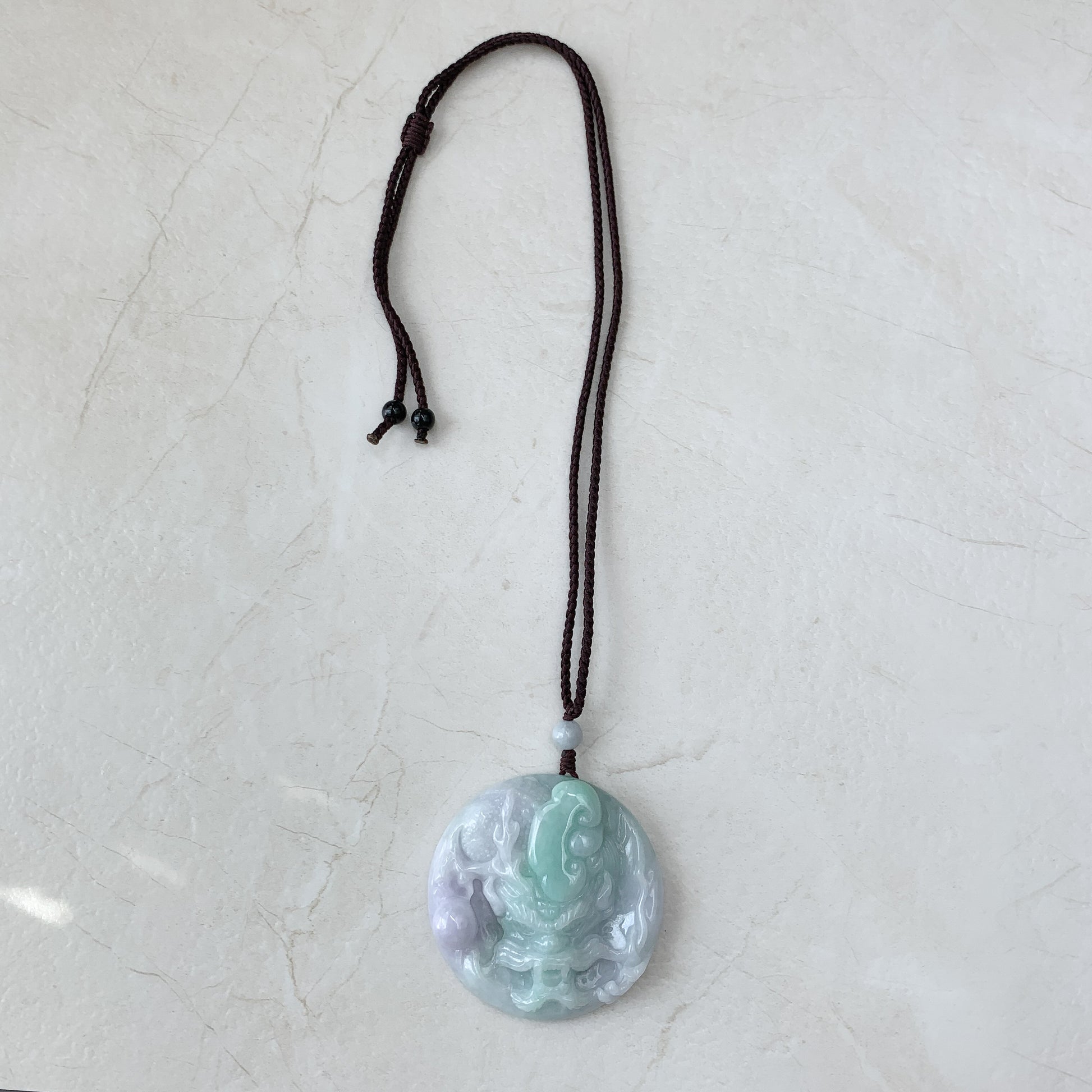 Purple Green Jadeite Jade Dragon Chinese Zodiac Hand Carved Pendant Necklace, YJ-0321-0324500 - AriaDesignCollection