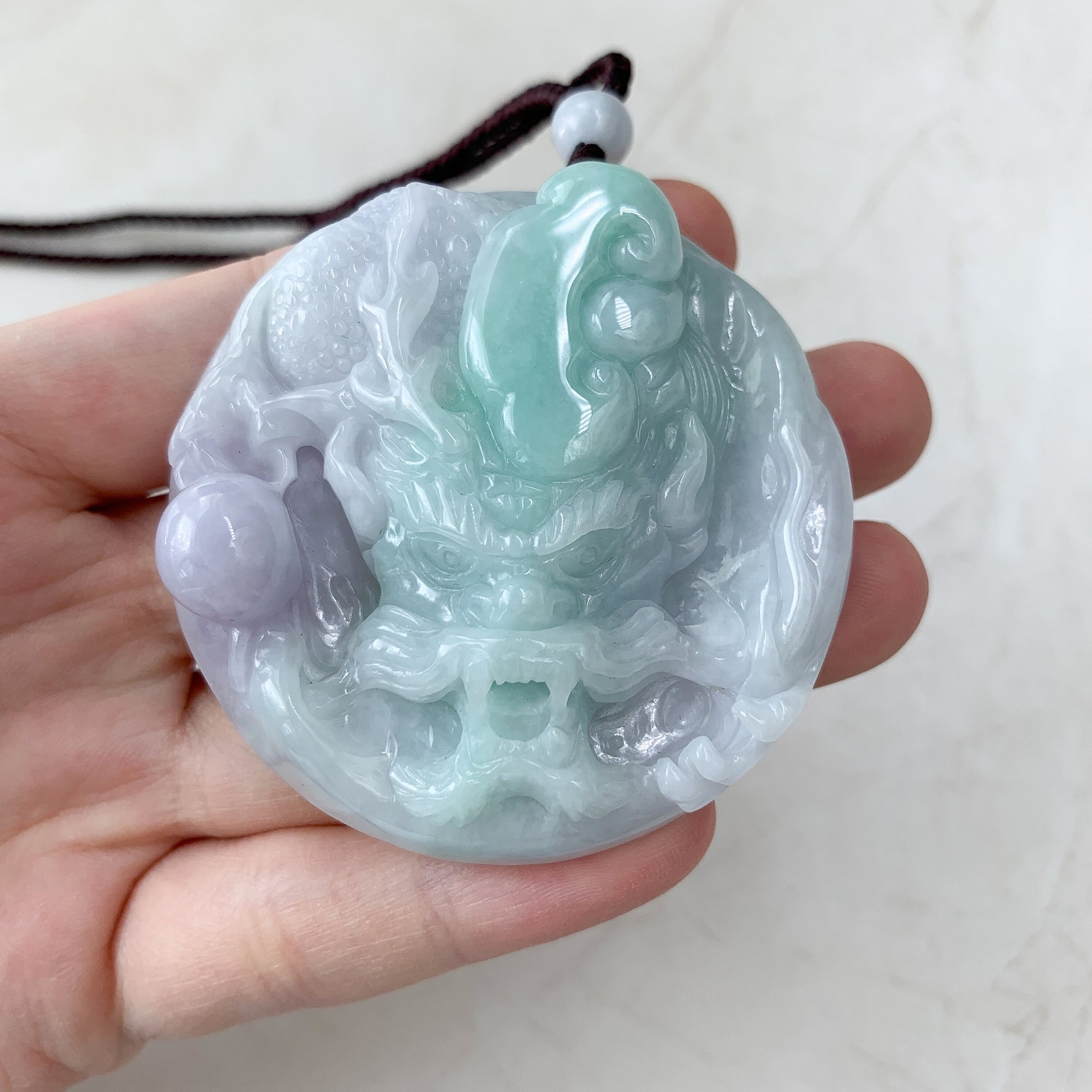 Purple Green Jadeite Jade Dragon Chinese Zodiac Hand Carved Pendant Necklace, YJ-0321-0324500 - AriaDesignCollection