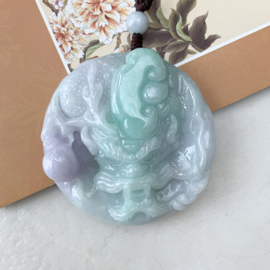 Purple Green Jadeite Jade Dragon Chinese Zodiac Hand Carved Pendant Necklace, YJ-0321-0324500 - AriaDesignCollection