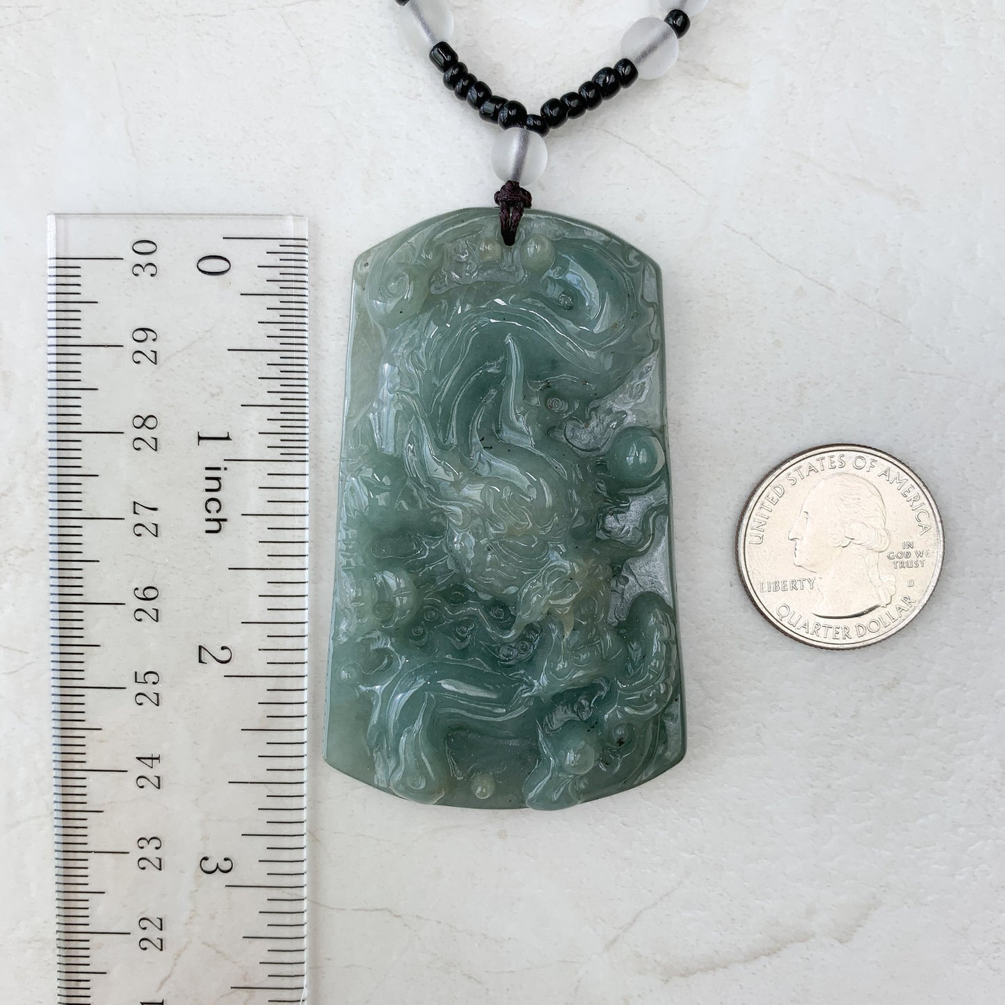 Large Jadeite Jade Dragon Chinese Zodiac Hand Carved Pendant Necklace, YJ-0321-0465253 - AriaDesignCollection