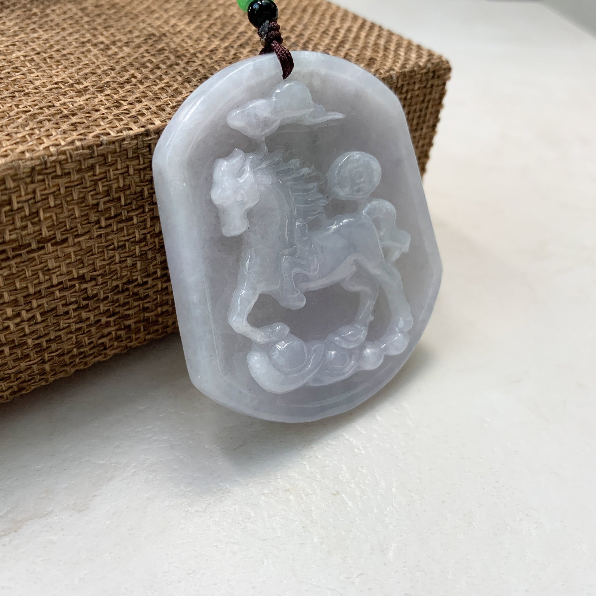 Large Horse Jade Jadeite Chinese Zodiac Carved Pendant Necklace, YJ-0321-0442959 - AriaDesignCollection