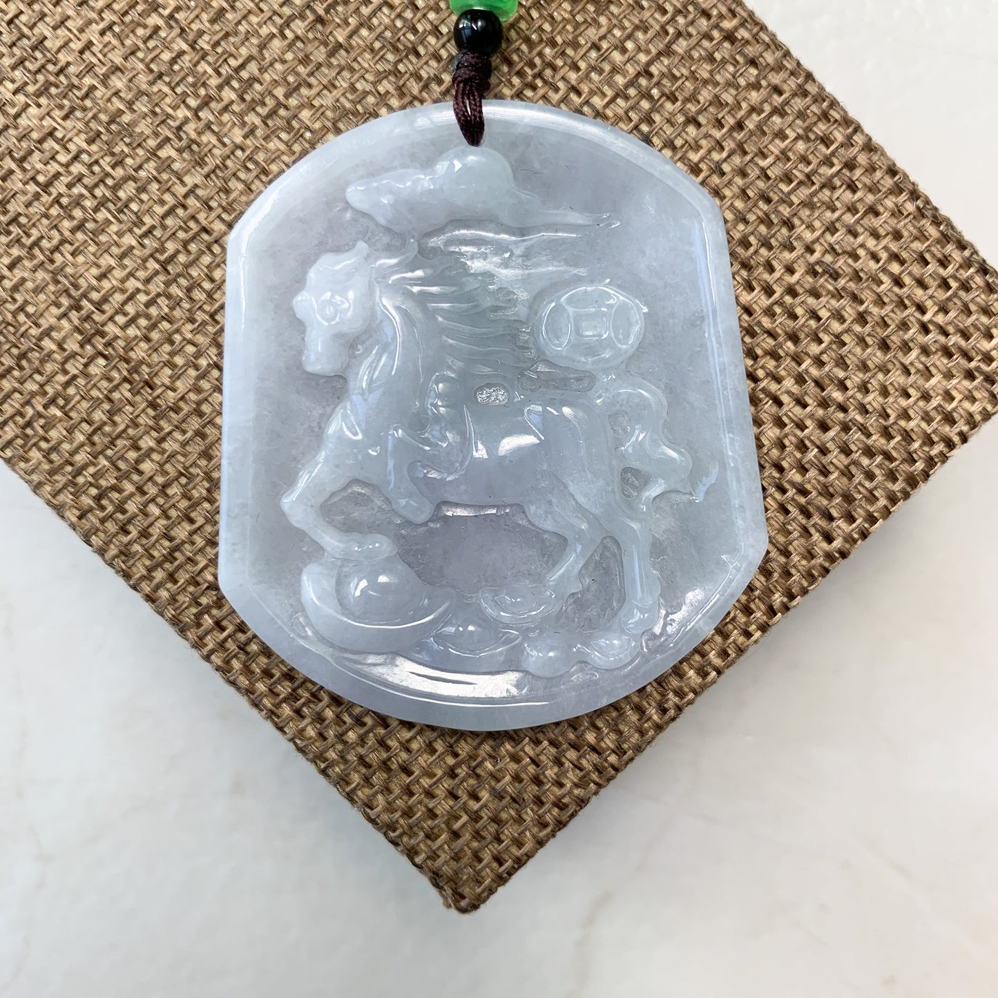 Large Horse Jade Jadeite Chinese Zodiac Carved Pendant Necklace, YJ-0321-0442959 - AriaDesignCollection