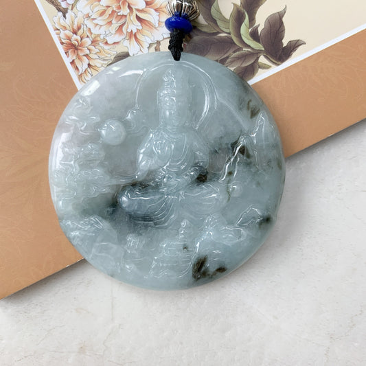 Jadeite Jade Guan Yin Avalokiteshvara Hand Carved Pendant Necklace, YJ-0321-0323333 - AriaDesignCollection