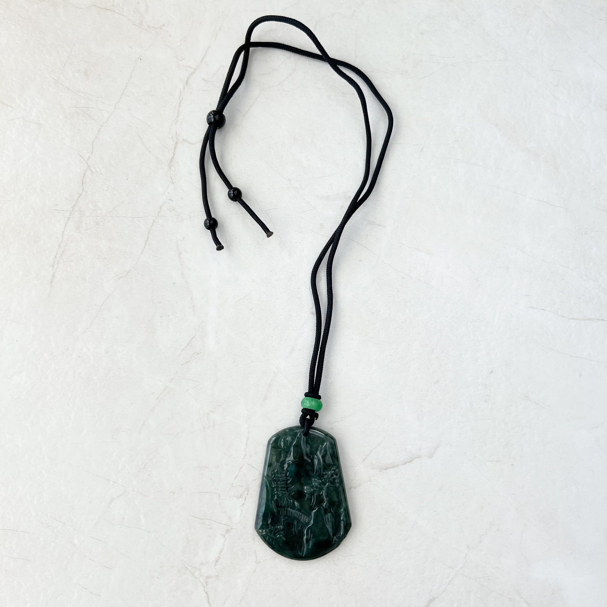 Jadeite Jade Landscape Mountain Forest River Scenery Hand Carved Pendant Necklace, YJ-0921-0173420 - AriaDesignCollection