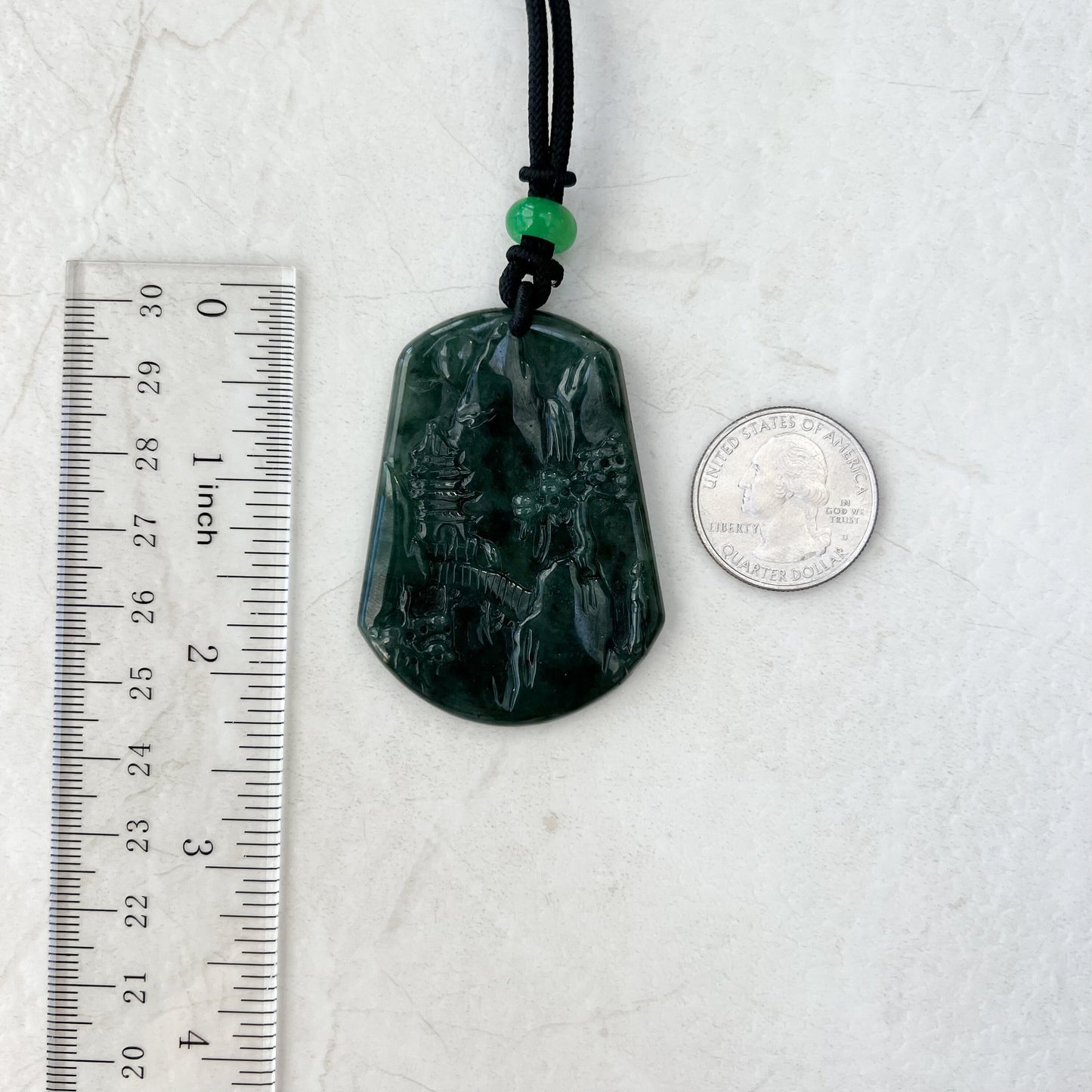 Jadeite Jade Landscape Mountain Forest River Scenery Hand Carved Pendant Necklace, YJ-0921-0173420 - AriaDesignCollection