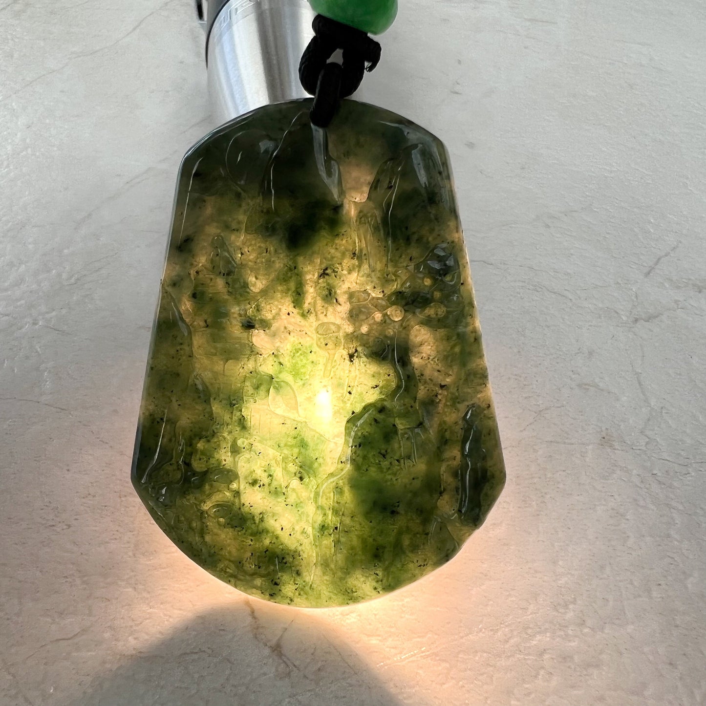 Jadeite Jade Landscape Mountain Forest River Scenery Hand Carved Pendant Necklace, YJ-0921-0173420 - AriaDesignCollection