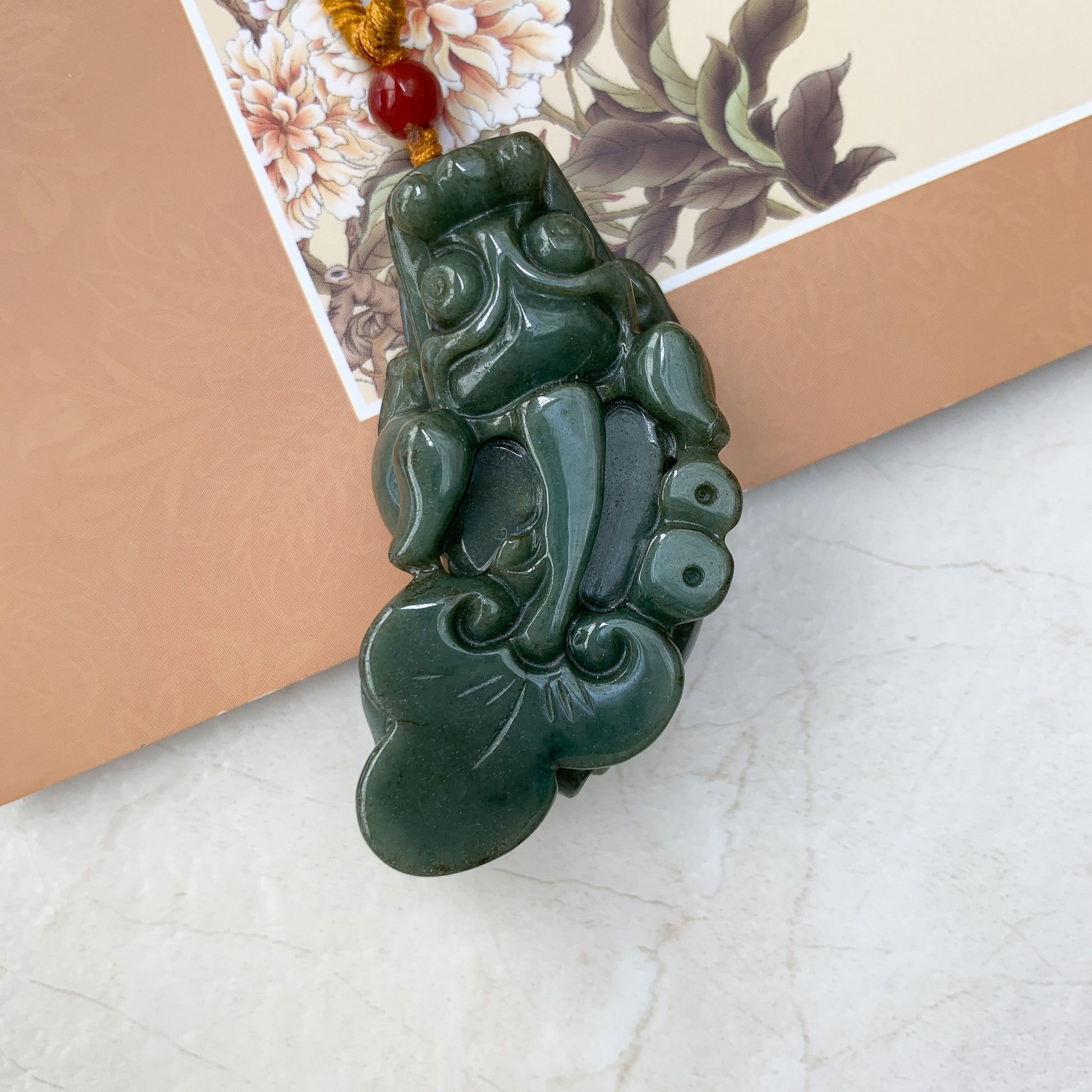 Large Green Jadeite Jade Dragon Pixiu Dragon Chinese Carved Pendant, YJ-0921-0002772 - AriaDesignCollection