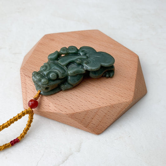 Large Green Jadeite Jade Dragon Pixiu Dragon Chinese Carved Pendant, YJ-0921-0002772 - AriaDesignCollection