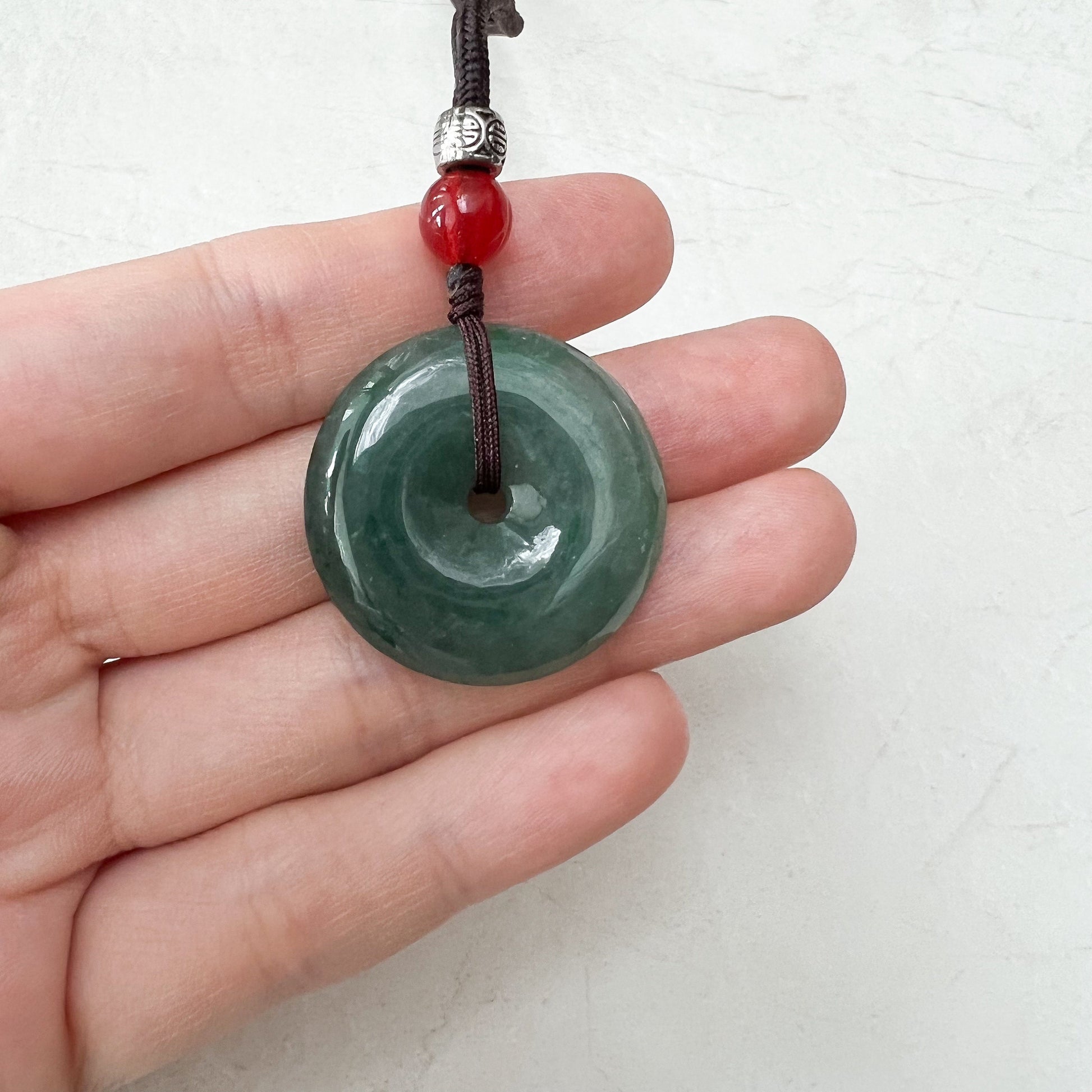 Jadeite Jade Green Circle Donut Carved Necklace, Ping An, Peace Pendant, YJ-0921-1645934255 - AriaDesignCollection