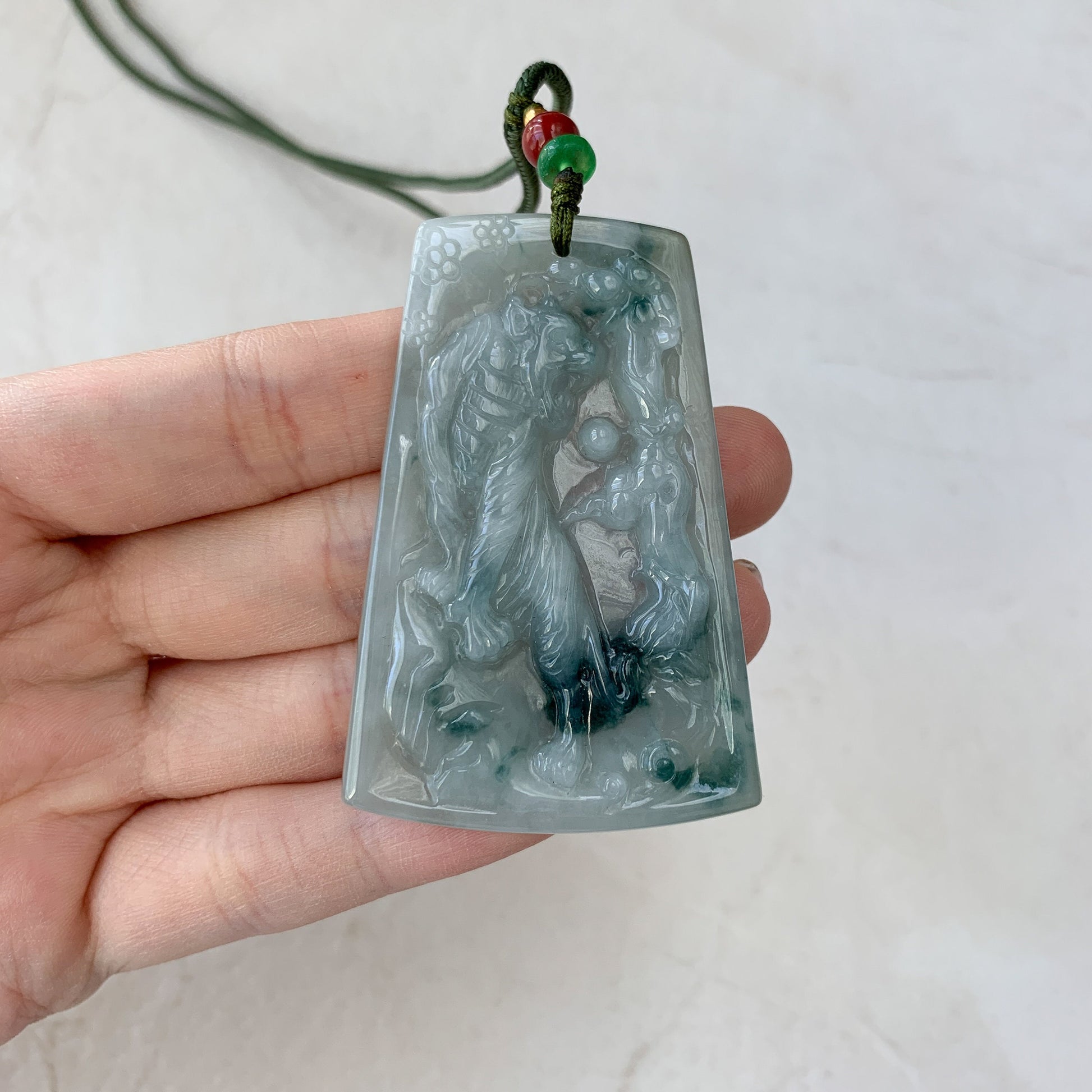 Jadeite Jade Tiger Chinese Zodiac Carved Pendant Necklace, YJ-0321-0324816 - AriaDesignCollection
