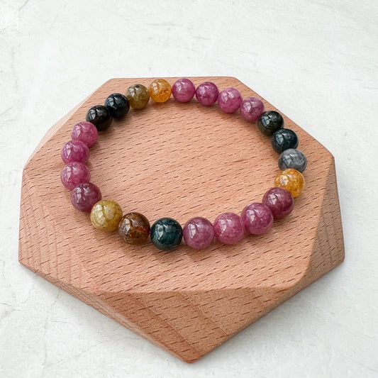 8 mm Natural Rainbow Tourmaline Bracelet Multi Color Tourmaline Bracelet, DP-0621-1645931636 - AriaDesignCollection