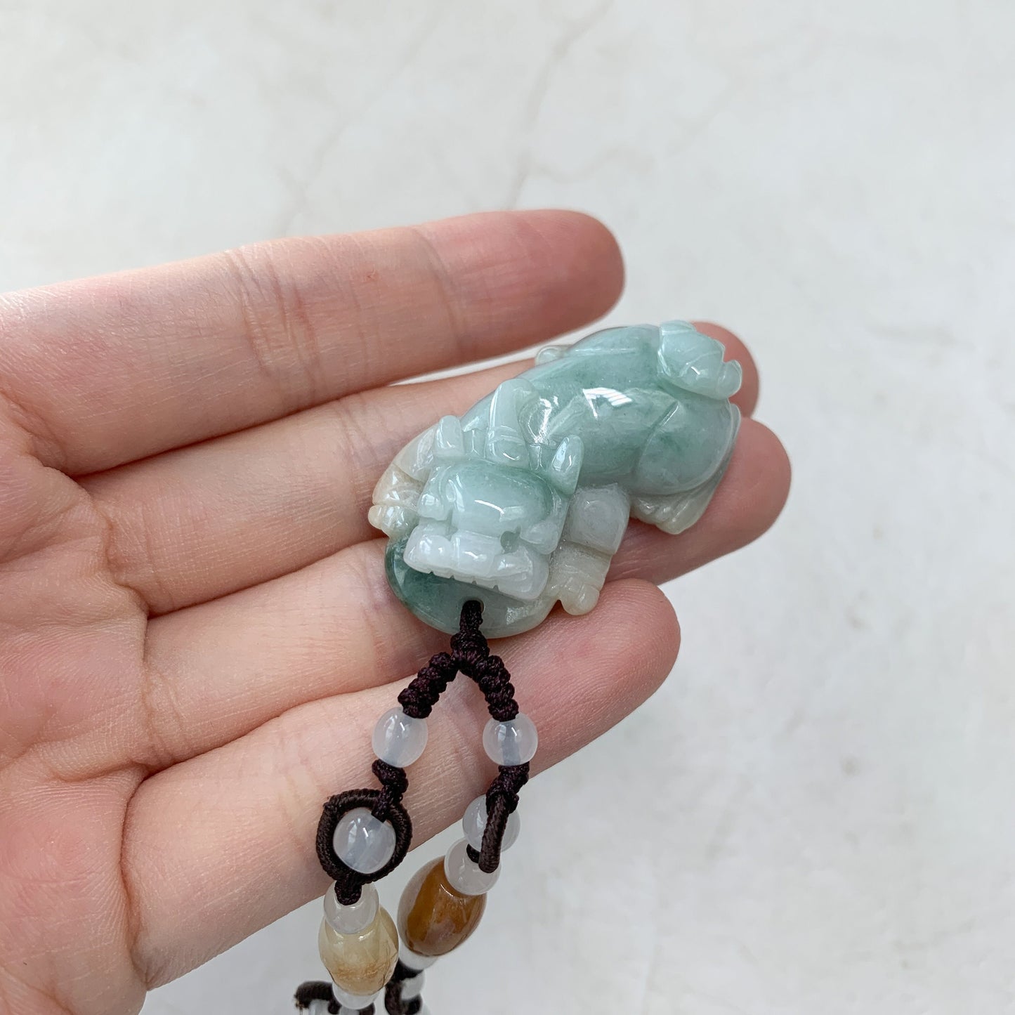 Yellow Green Jade Dragon Pixiu, Pi Xiu, 貔貅, Dragon Carved Pendant, YW-0110-1647125832 - AriaDesignCollection