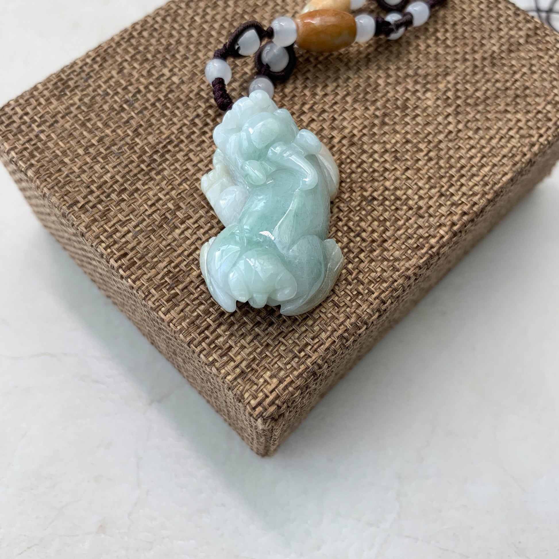 Yellow Green Jade Dragon Pixiu, Pi Xiu, 貔貅, Dragon Carved Pendant, YW-0110-1647125832 - AriaDesignCollection