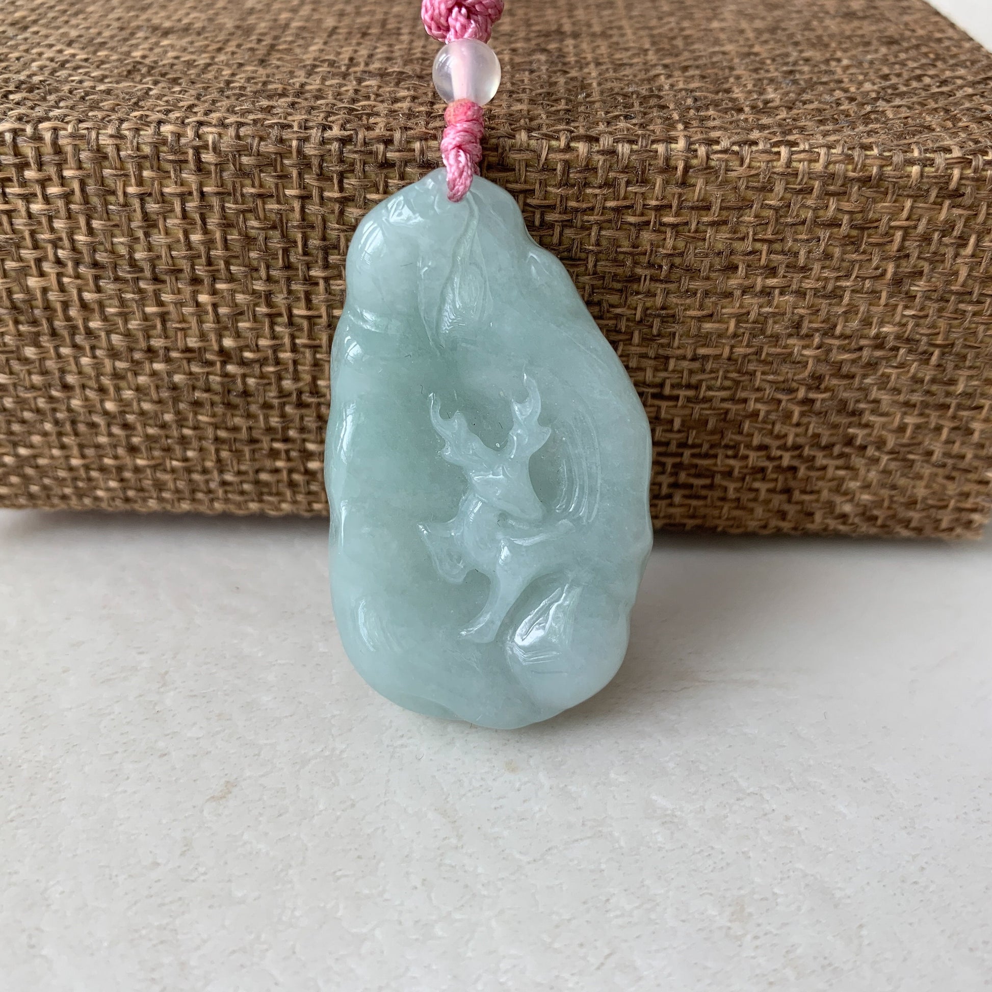 Jadeite Jade Deer in Forest Hand Carved Pendant Necklace, YJ-0321-0468569 - AriaDesignCollection